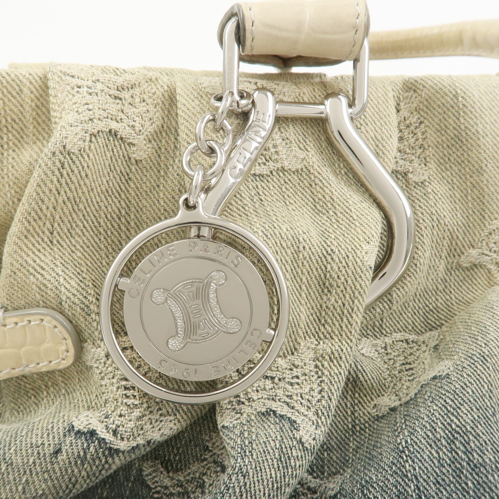 CELINE Macadam Denim Embossed Leather 2WAY Bag Hand Bag Blue Ivory