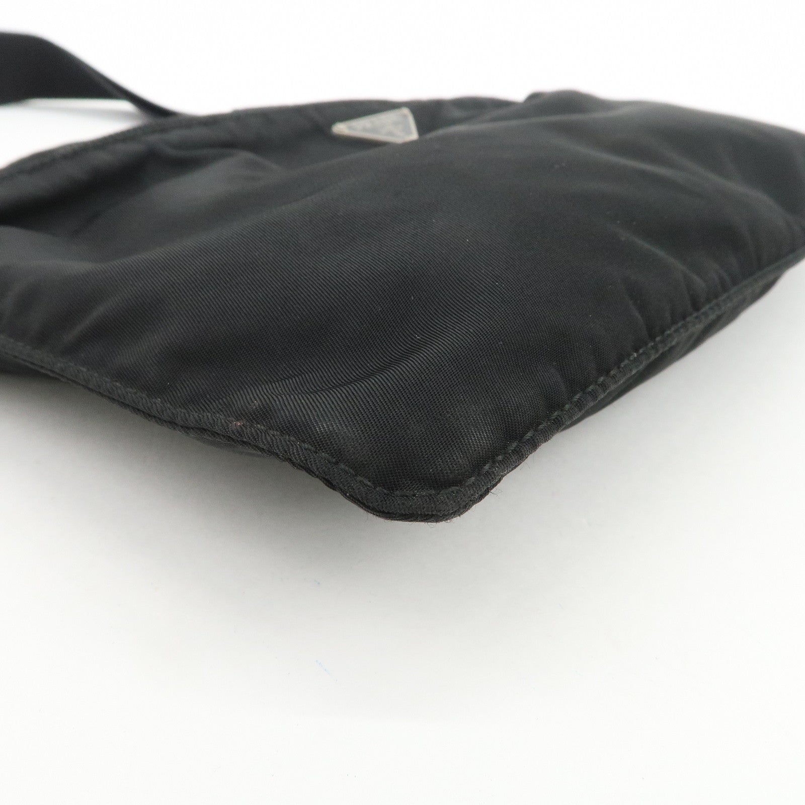 PRADA Triangle Logo Nylon Leather Shoulder Bag Crossbody Bag Black