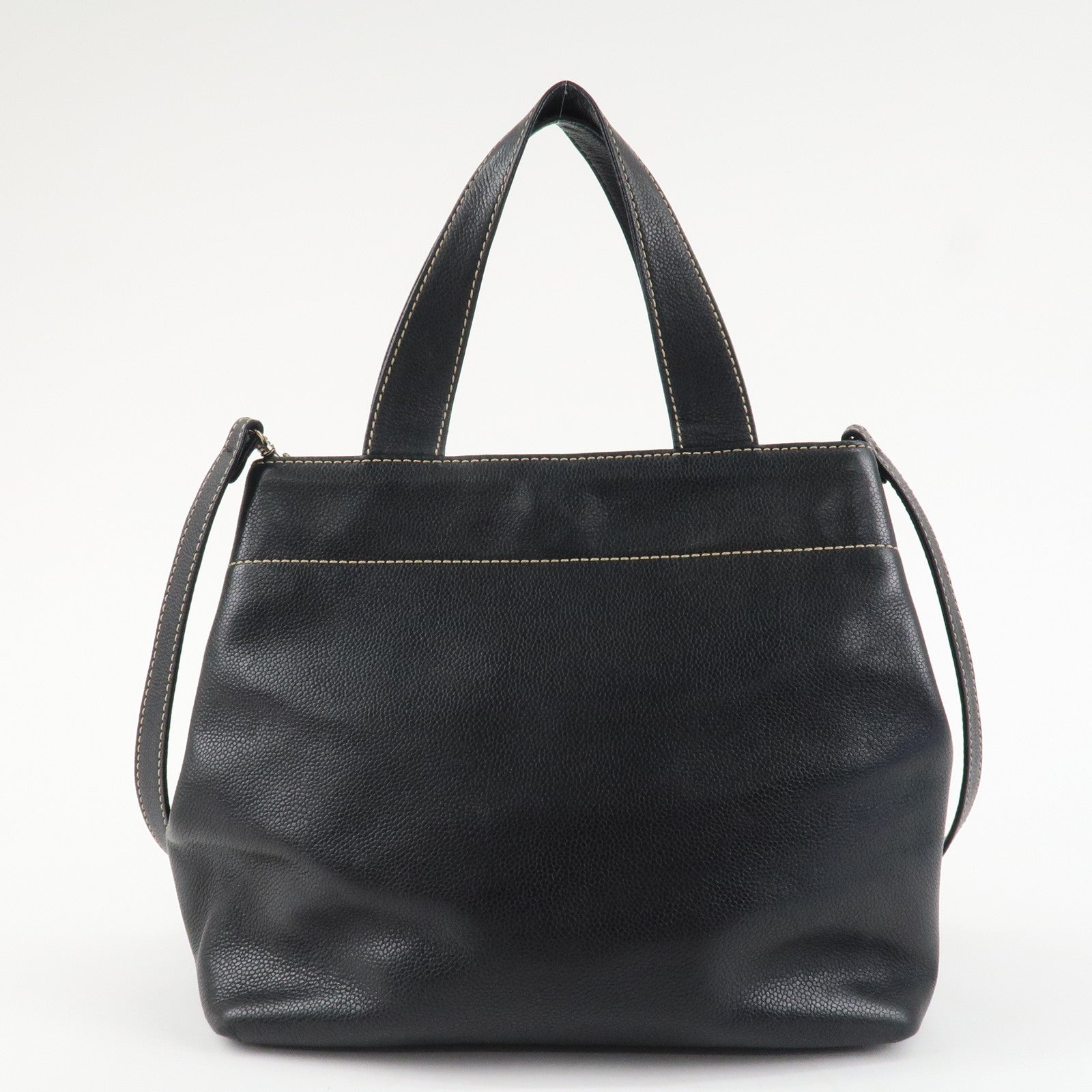 CHANEL Caviarskin COCO Mark Turn Lock 2Way Hand Bag Black Used