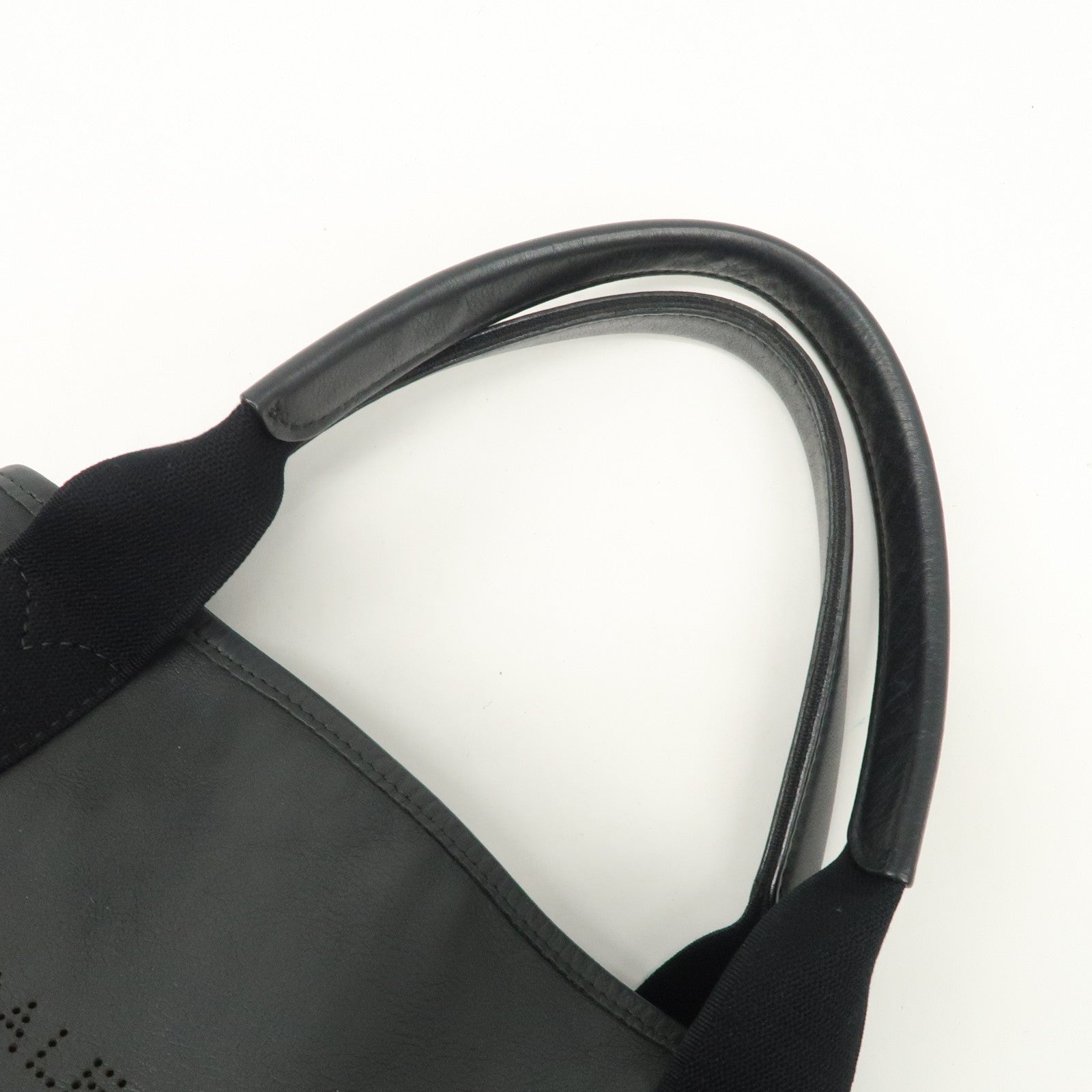 BALENCIAGA Leather Navy Cabas S Tote Bag Hand Bag Black 339933 Used