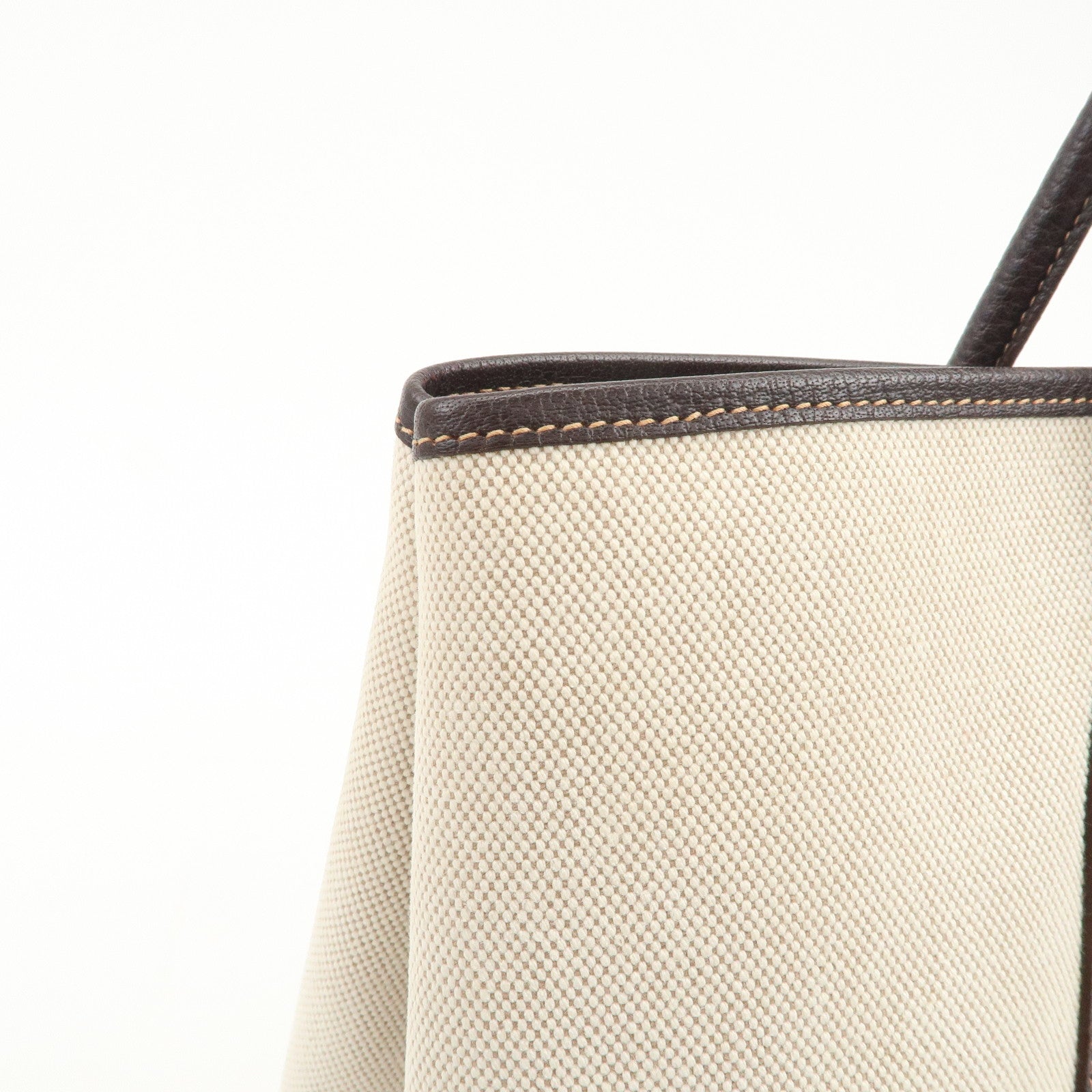 HERMES Garden Party Toile H Leather Tote Bag Hand Bag Natural