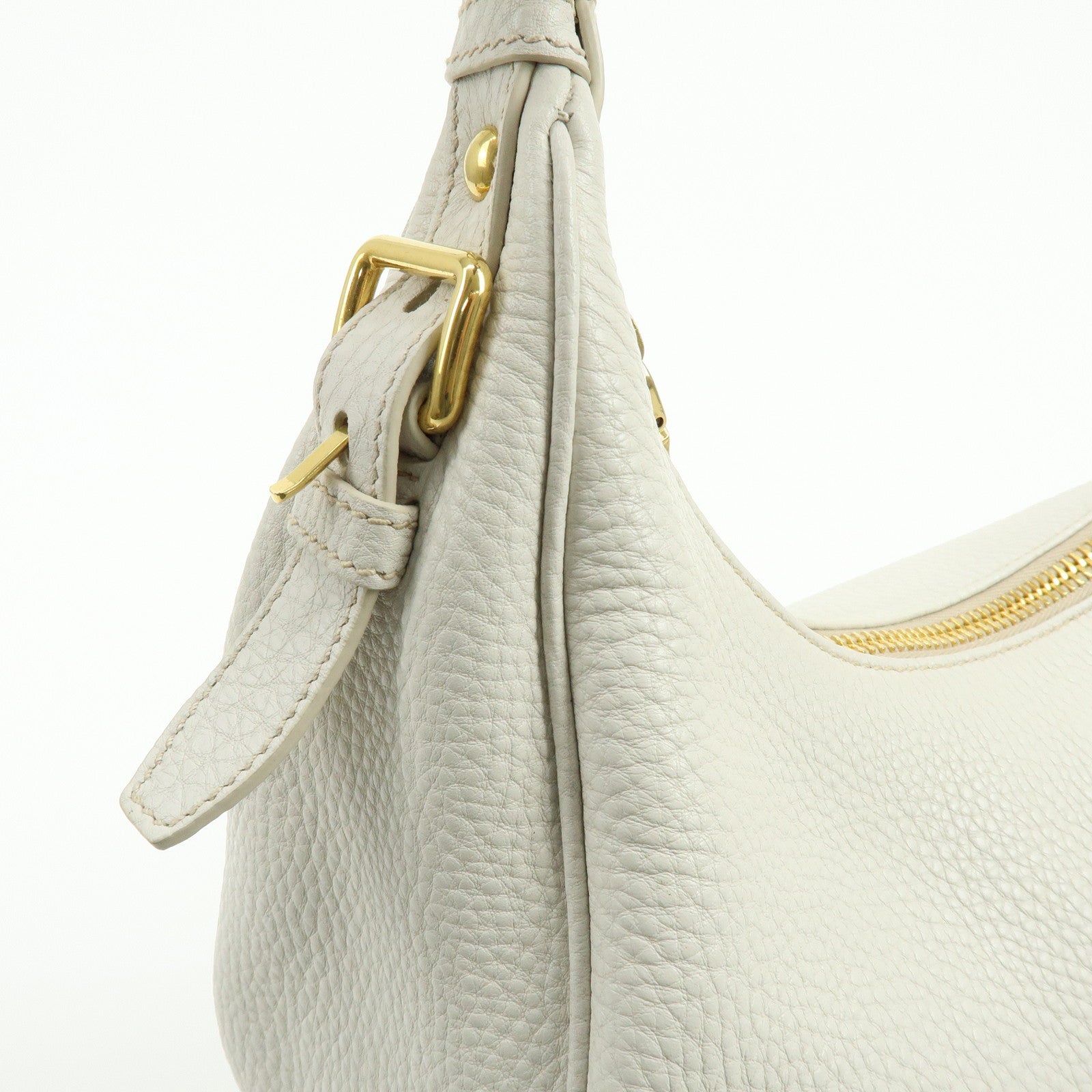 PRADA Logo Calf Leather Shoulder Bag Hand Bag White BR4311