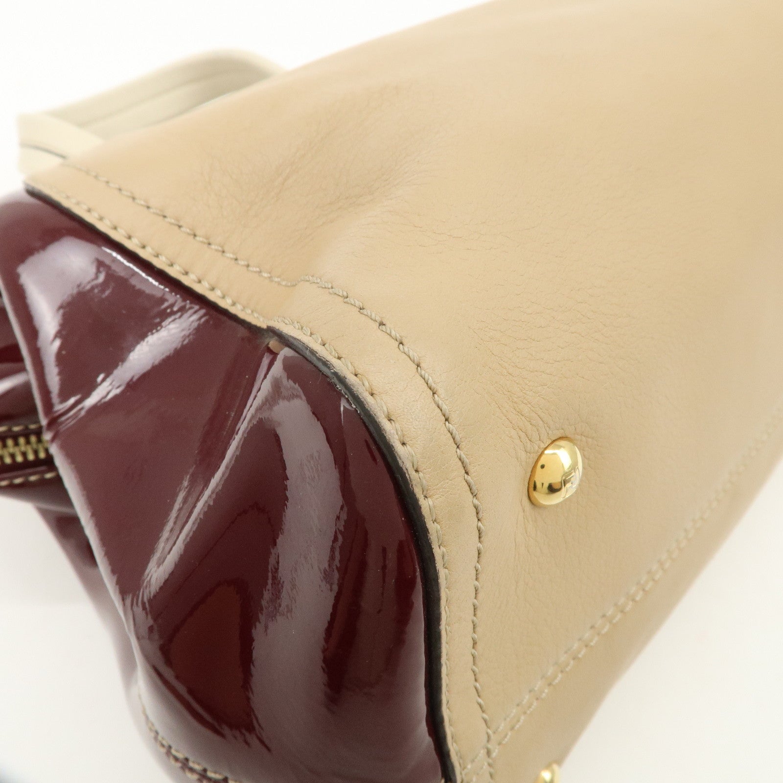 FENDI Chameleon Leather Enamel 2WAY Bag Beige Bordeaux 8BL114