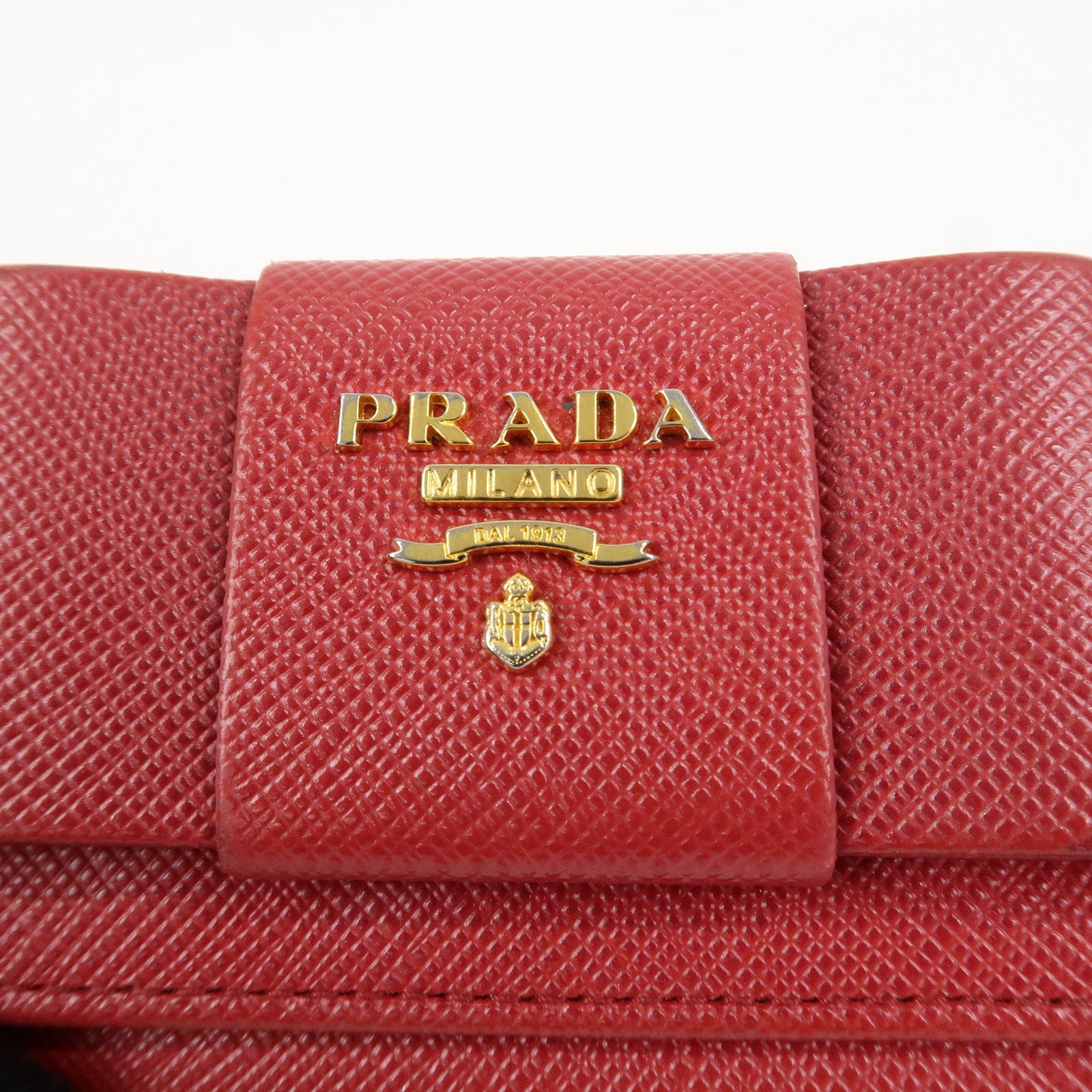 PRADA Logo Saffiano Leather Ribbon 6 Rings Key Case Red 1PG222