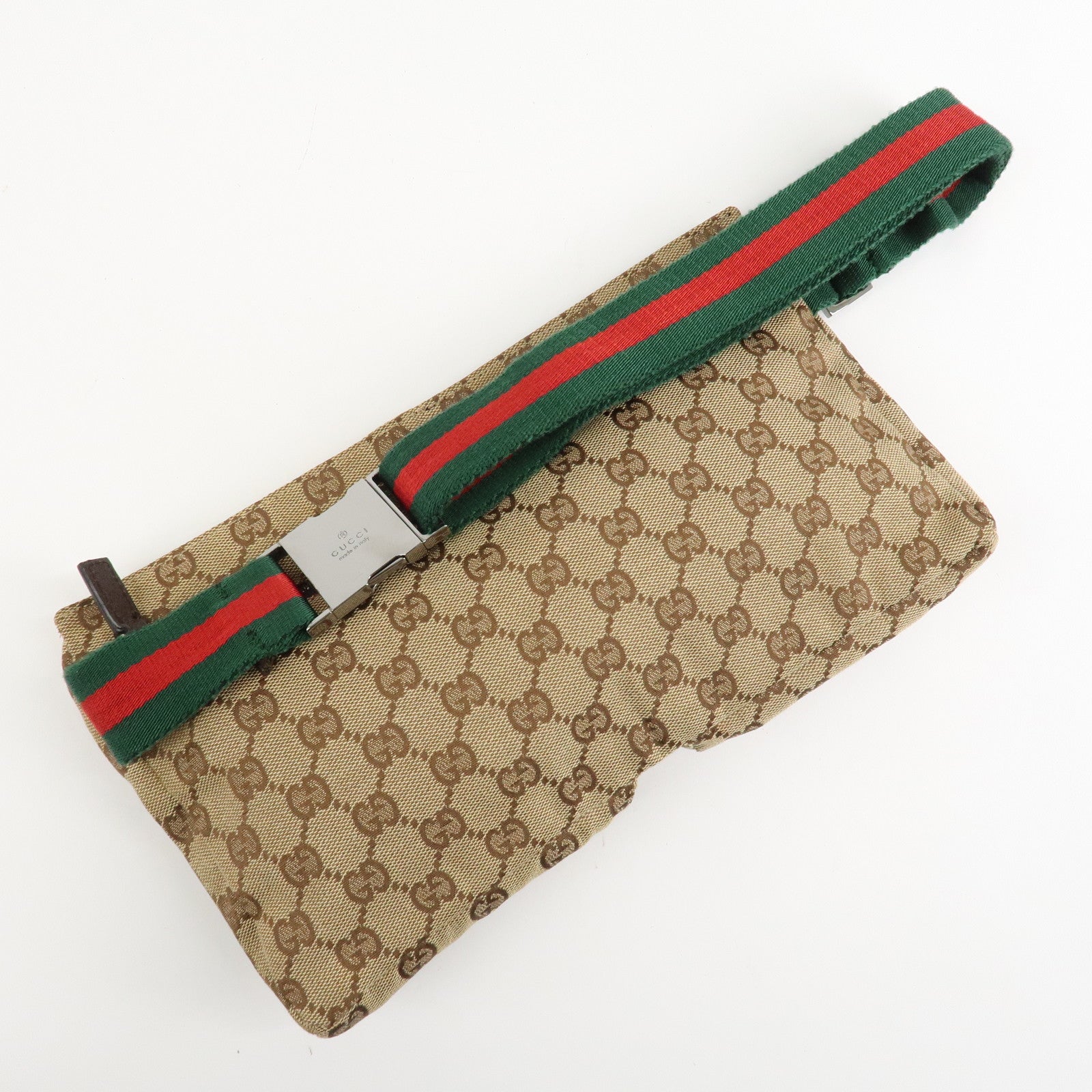 GUCCI GG Canvas Leather Waist Bag Crossbody Bag Beige Brown 28566 Used