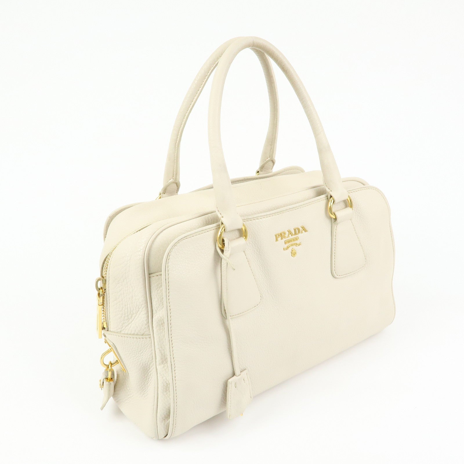 PRADA Vitello Daino Leather Hand Bag Ivory BL0804