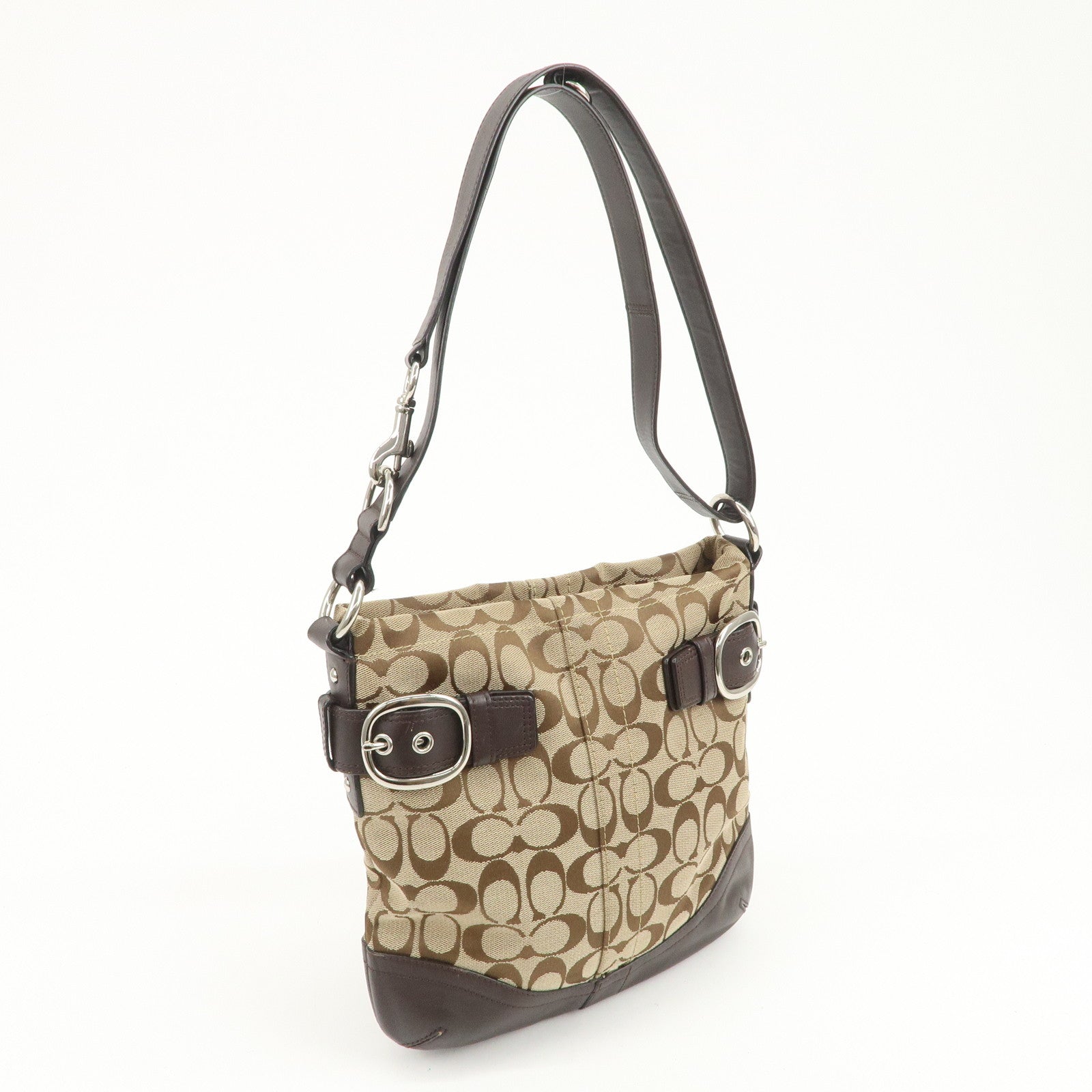 COACH Signature Canvas Leather Shoulder Bag Crossbody Bag Beige