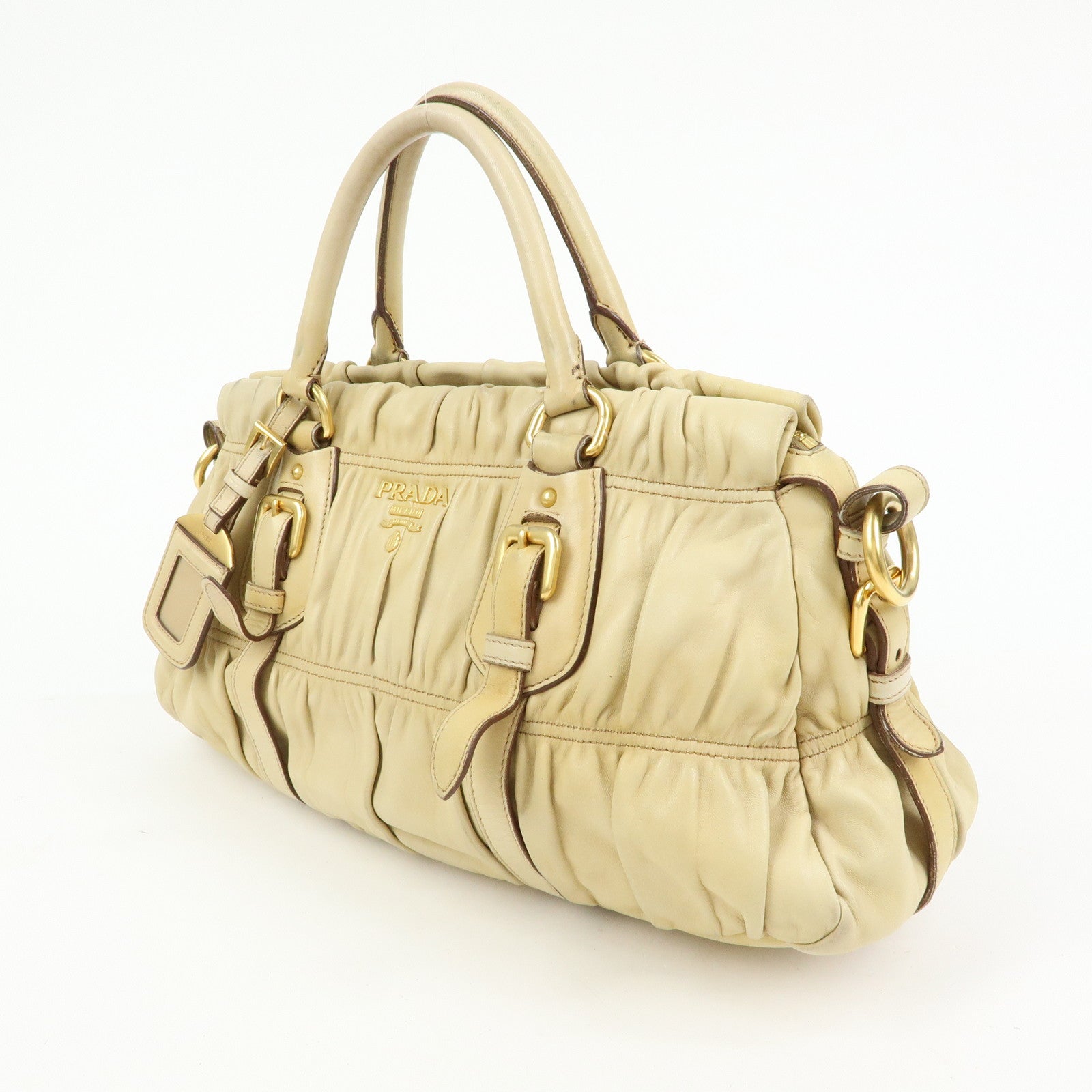 PRADA Nappa Leather 2Way Bag Hand Bag Shoulder Bag Camel BN1407