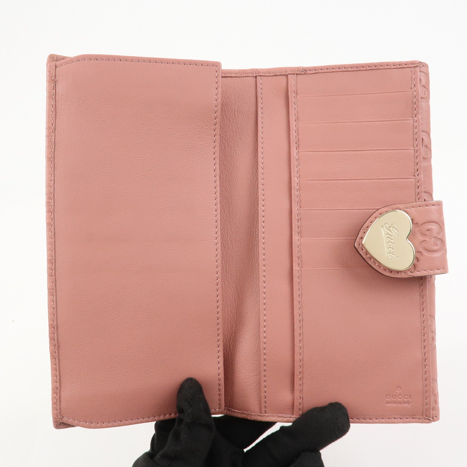 GUCCI Guccissima Lovely Heart Leather Long Wallet Pink 203550