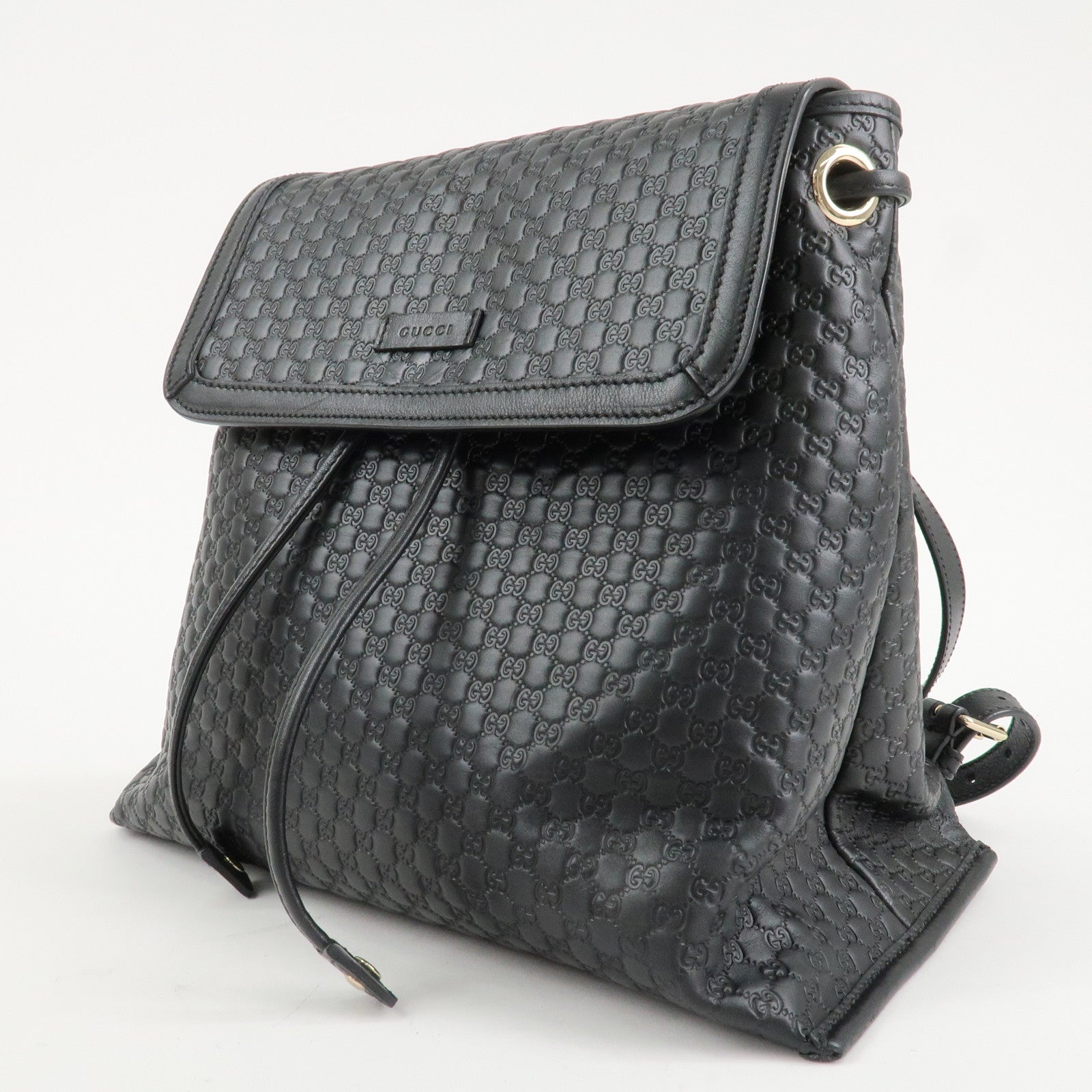 GUCCI Micro Guccissima Leather Backpack Rucksack Black 607993 Used