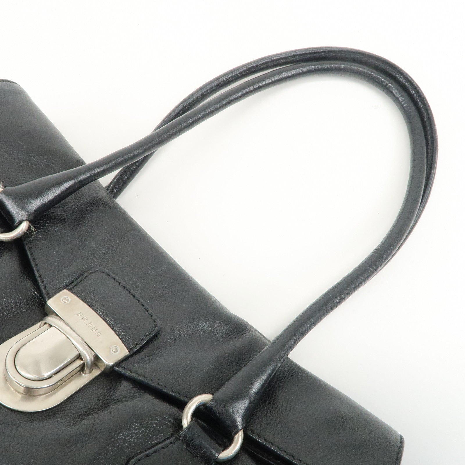 PRADA Triangle Logo Leather Shoulder Bag Hand Bag Black