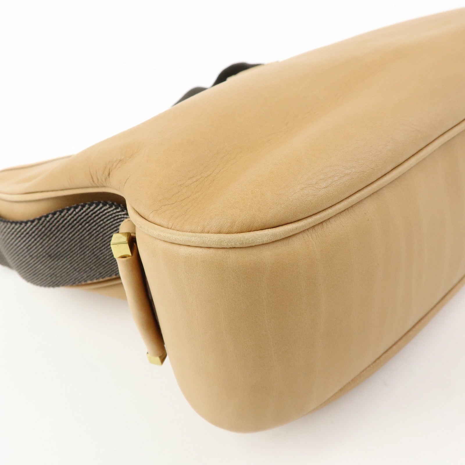 GUCCI Leather Canvas Shoulder Bag Hand Bag Beige Brown 92735
