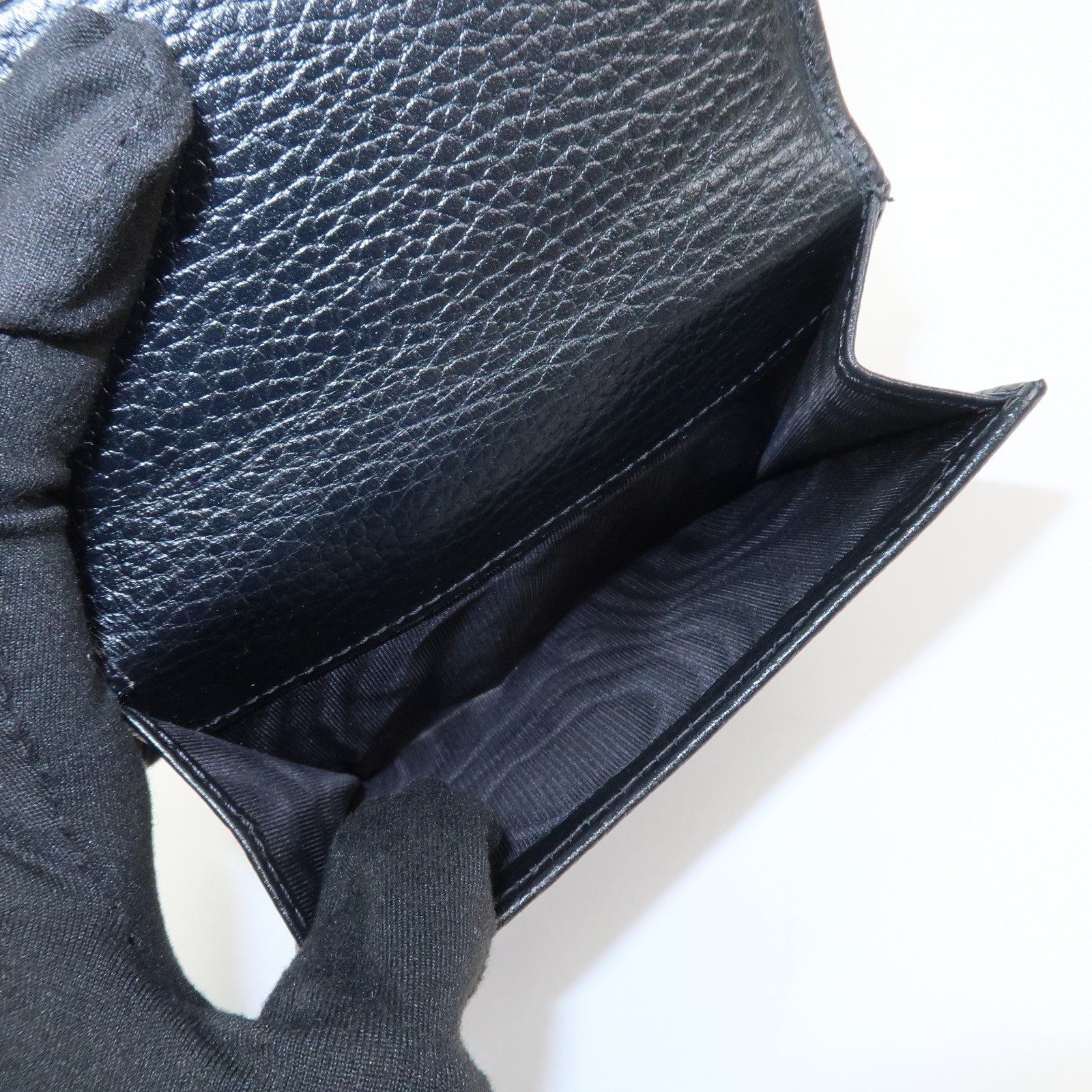 GUCCI Interlocking G Leather Bi-fold Compact Wallet Black 615525