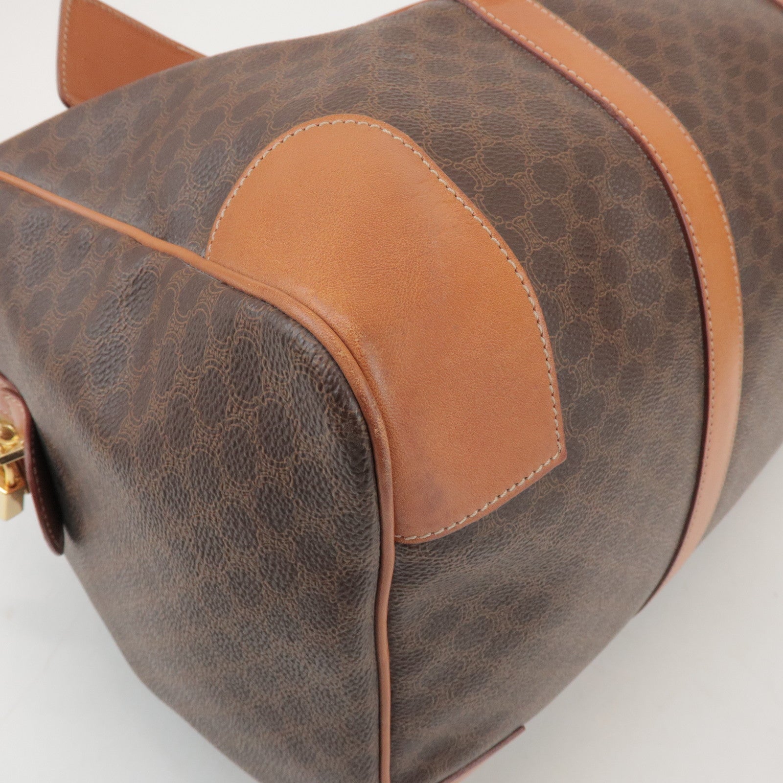 CELINE Macadam PVC Leather 2Way Boston Bag Hand Shoulder Bag Brown