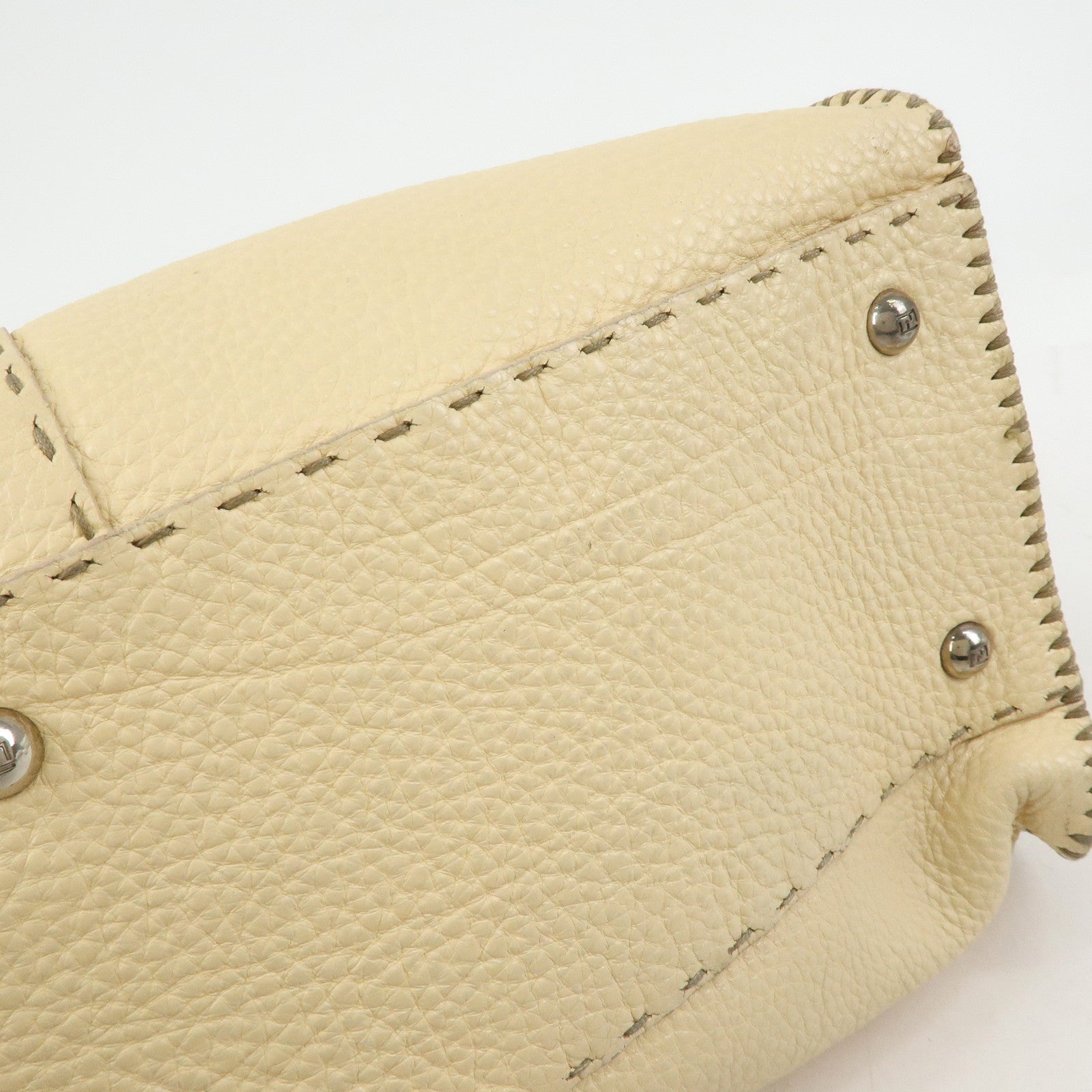 FENDI Selleria Leather Hand Bag Shoulder Bag Cream 8BR457