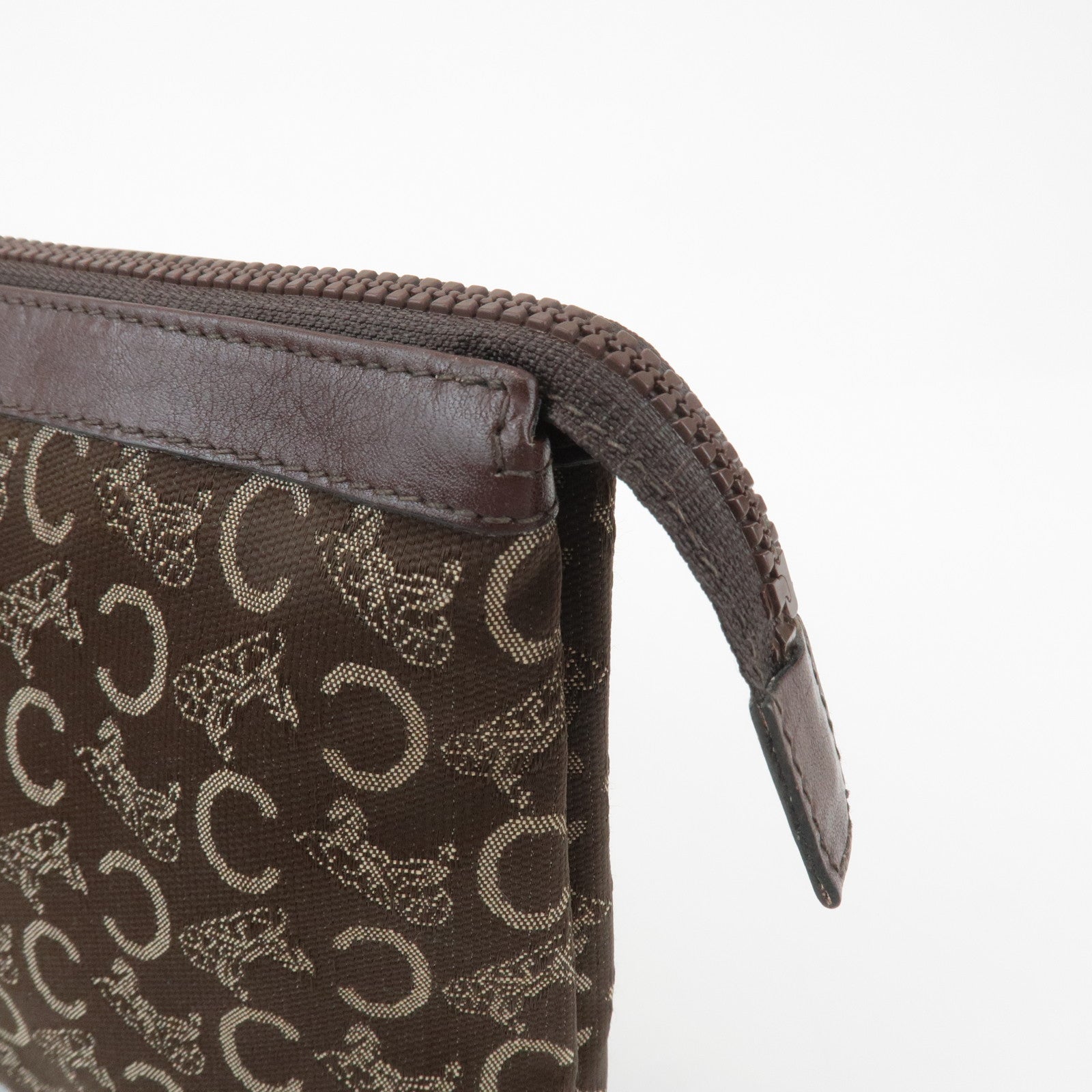 CELINE C Macadam Canvas Leather Pouch Brown