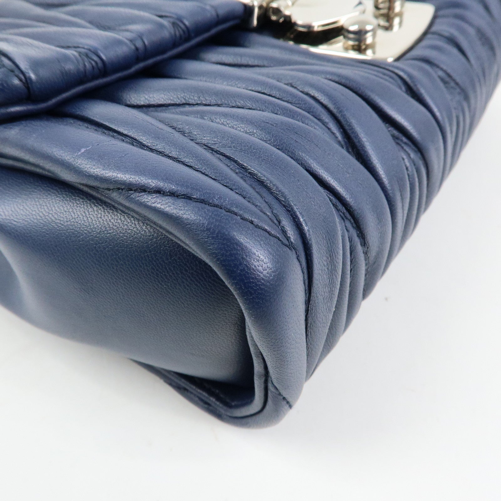 MIU MIU Matelasse Nappa Leather Shoulder Bag Chain Bag Navy