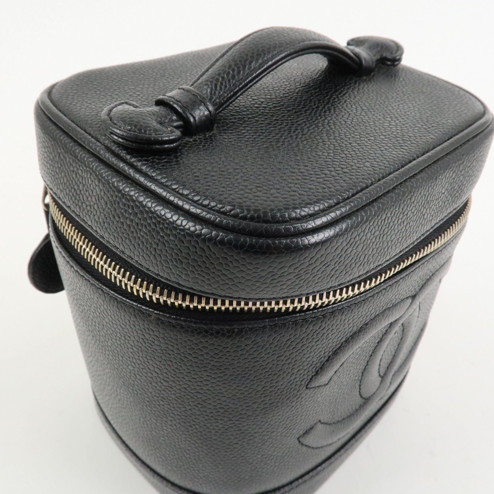 CHANEL COCO Mark Caviaskin Vanity Bag Makeup Bag Hand Bag A01998