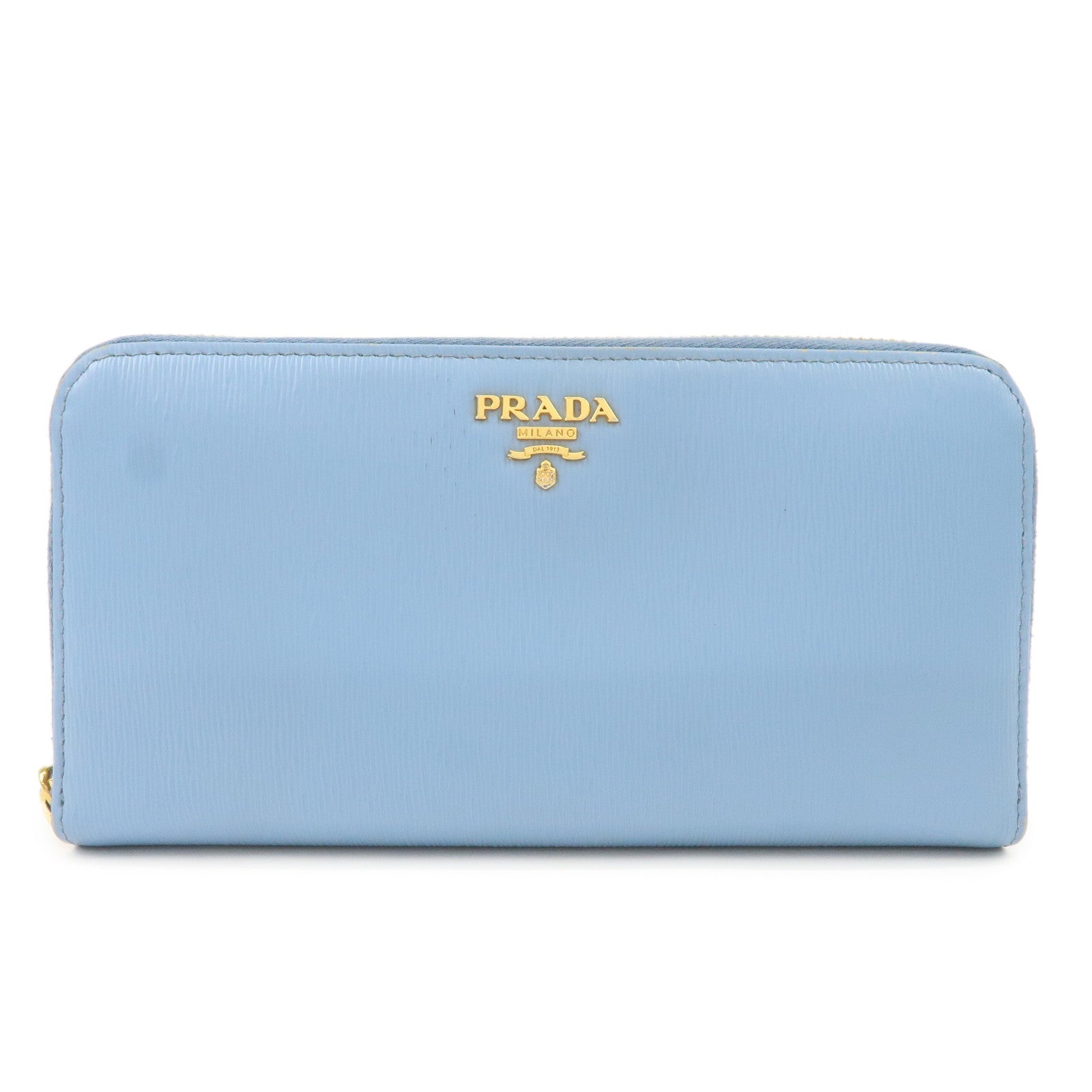 PRADA Logo Vitello Move Leather Zippy Long Wallet Light Blue 1ML506