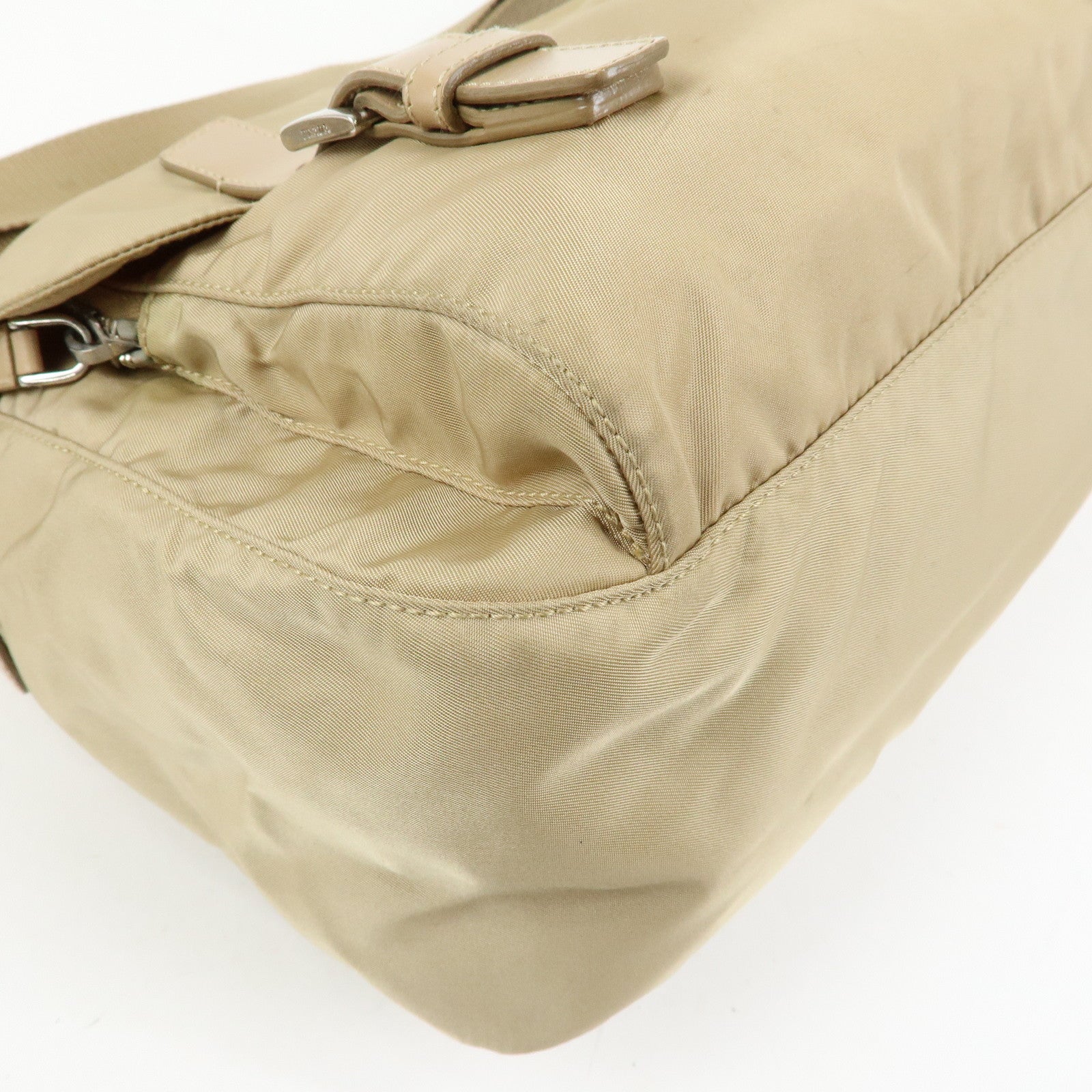PRADA Triangle Logo Nylon Shoulder Bag Crossbody Bag Beige 1BD953