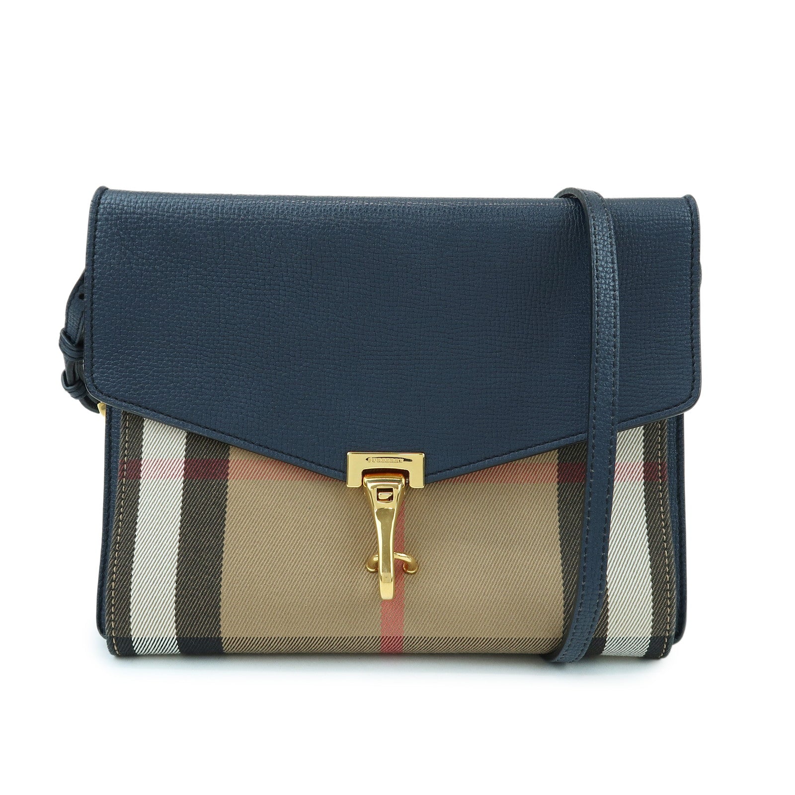 BURBERRY Nova Plaid Canvas Leather Shoulder Bag Beige Navy