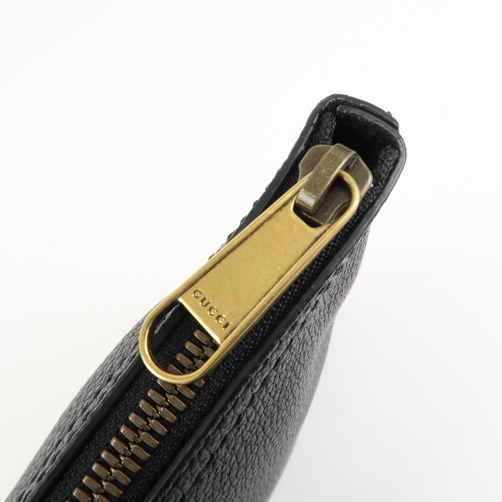 GUCCI Logo Print Leather Portfolio Clutch Bag Black 500984 Used