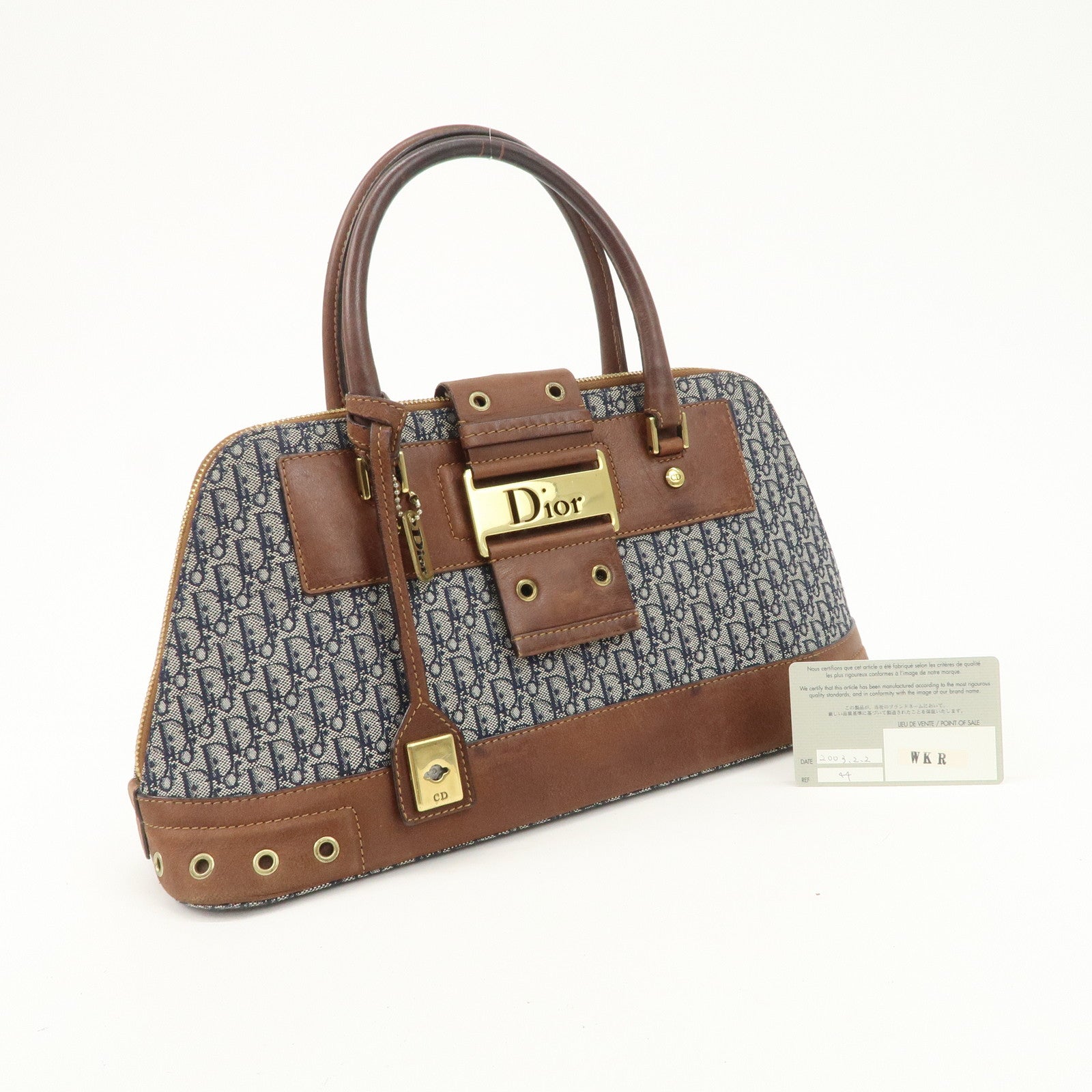 Christian Dior Street Chic Trotter Canvas Leather Hand Bag Brown