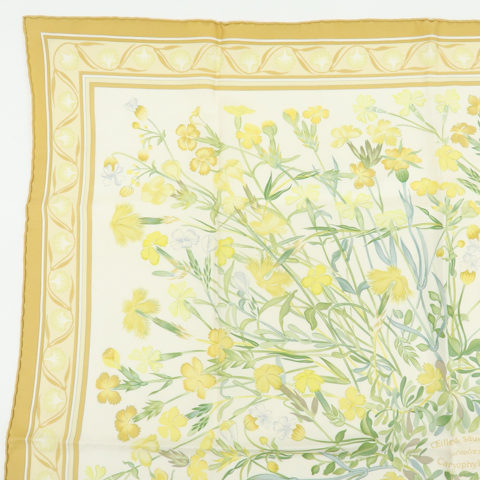 HERMES Carre90 Silk 100% oeillets sauvages et autres caryophyllales