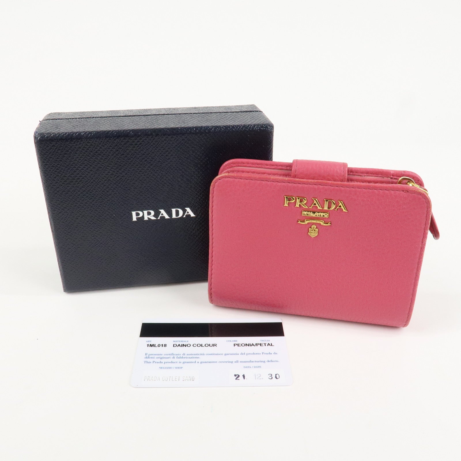 PRADA Logo Leather Bi-Fold Wallet Small Wallet Pink 1ML018 Used