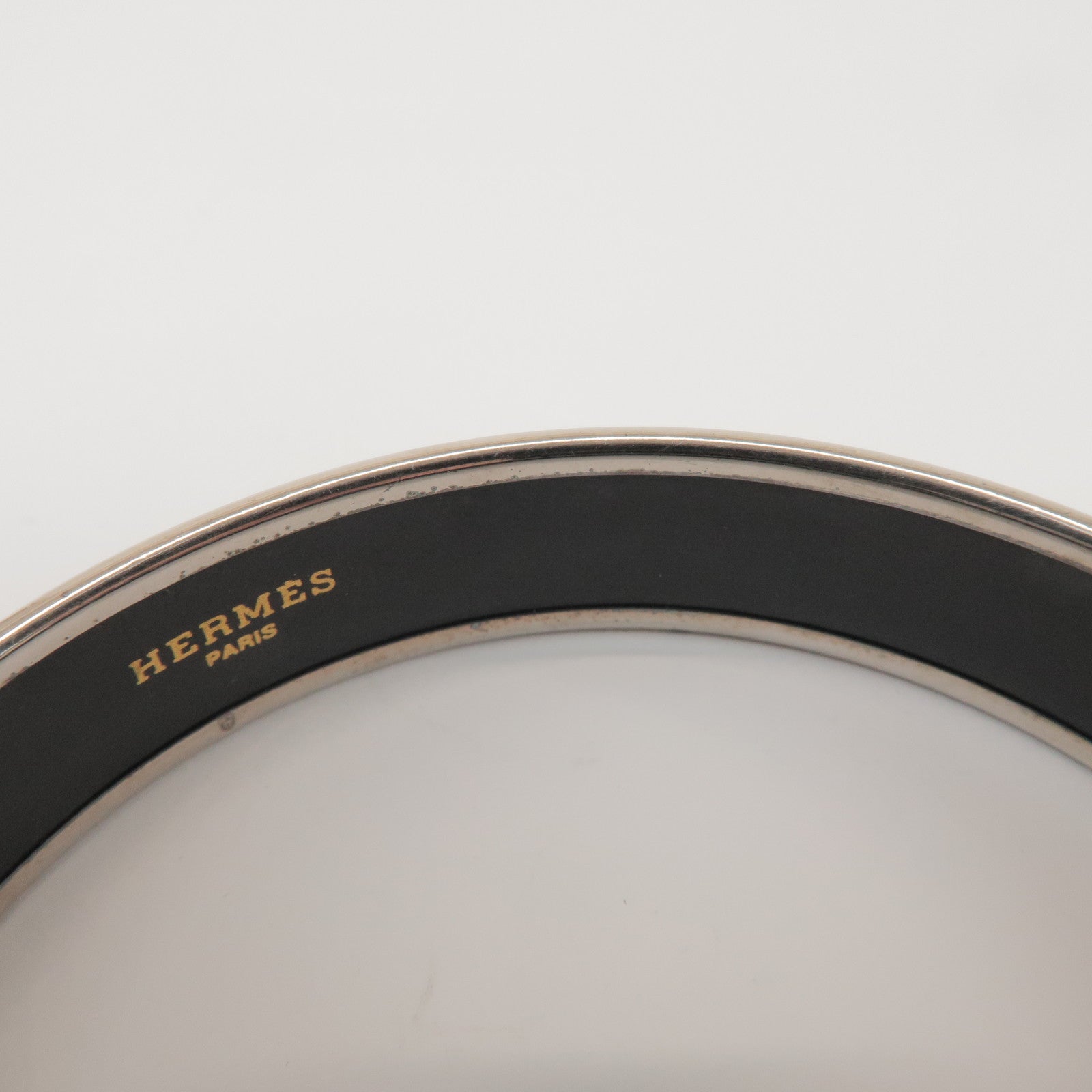 HERMES Email MM Bangle Plated Bracelet Ivory Silver