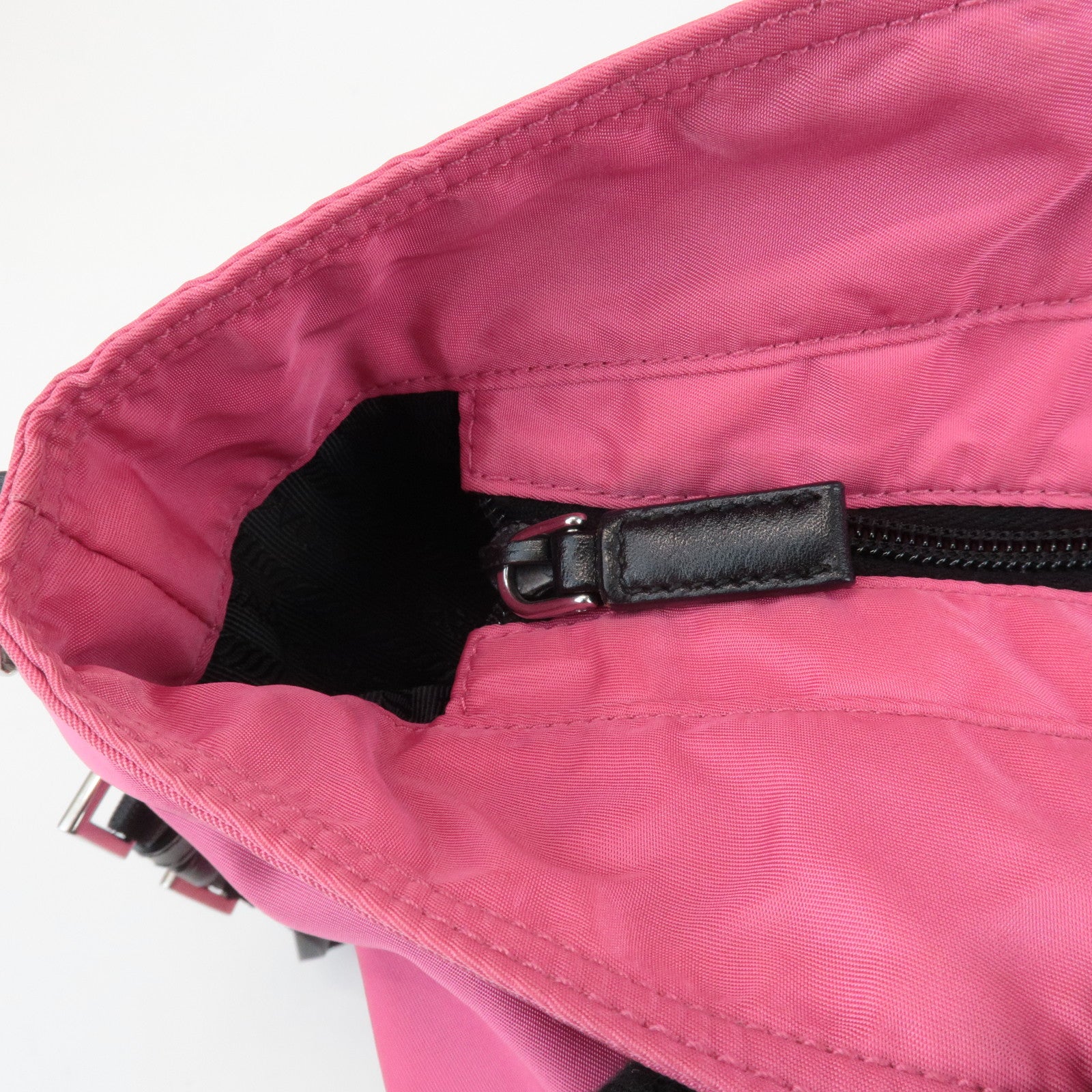 PRADA Triangle Logo Leather Nylon 2Way Bag Tote Bag Pink Black