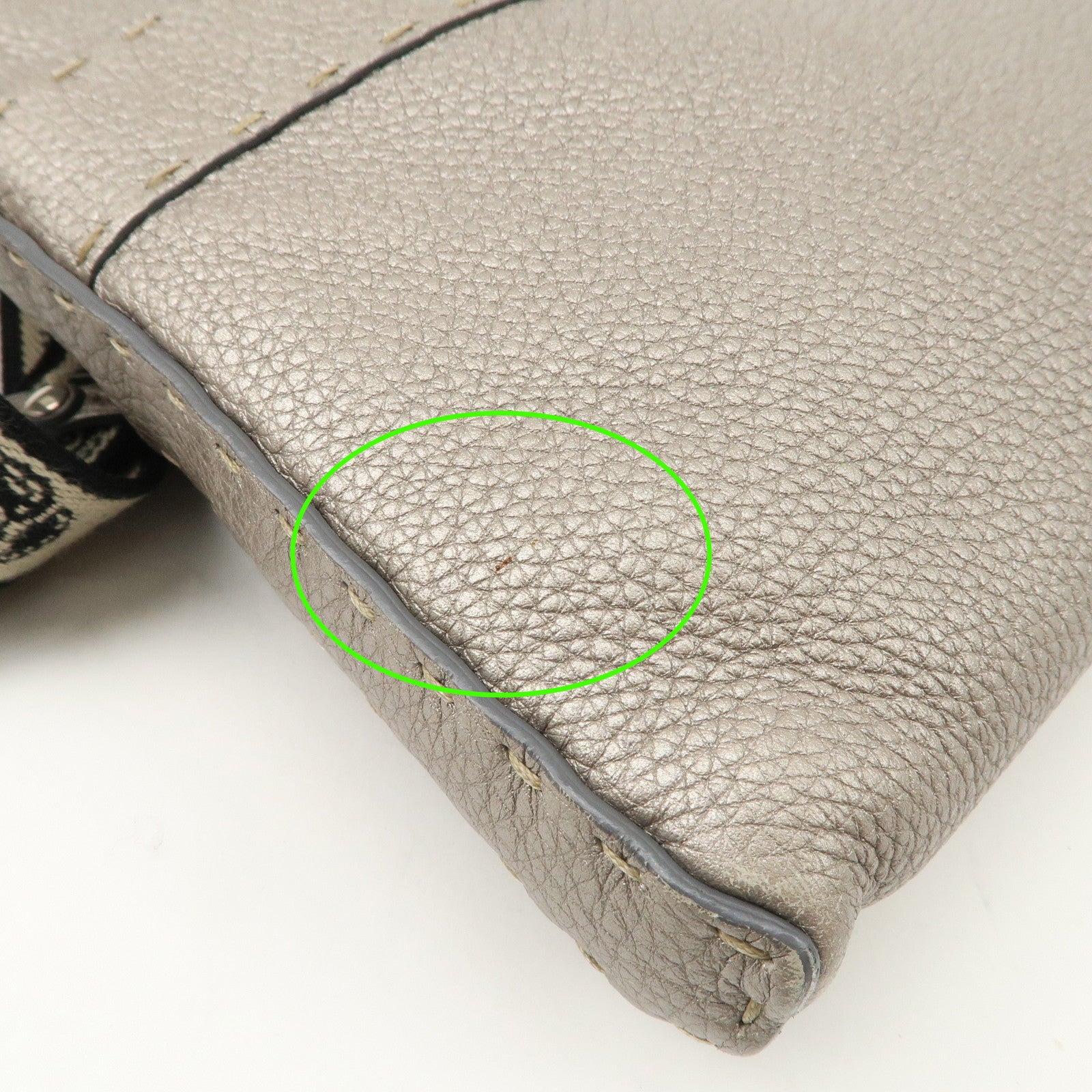 FENDI Selleria Leather Shoulder Bag Crossbody Bag Gray 8BT092