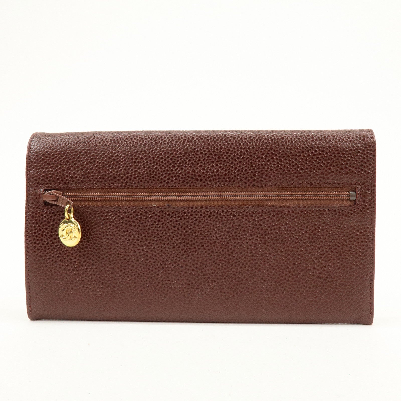 CHANEL COCO Mark Caviarskin Bi-fold Long Wallet Brown