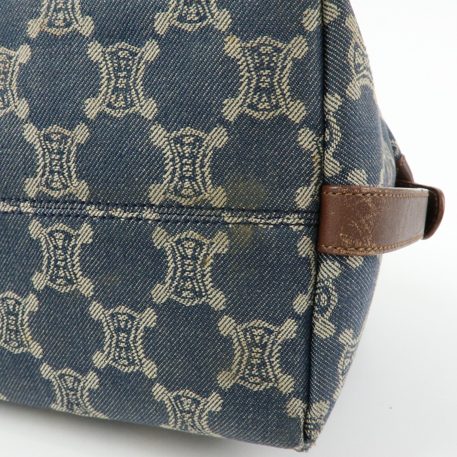 CELINE Macadam Denim Leather Shoulder Bag Hand Bag Blue Brown