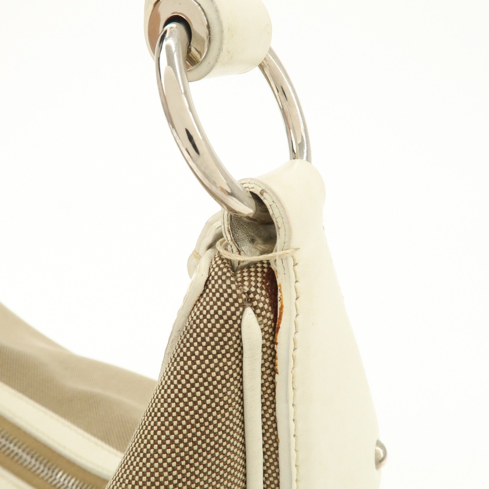 PRADA Logo Jacquard Canvas Leather Shoulder Bag Hand Bag BR3423