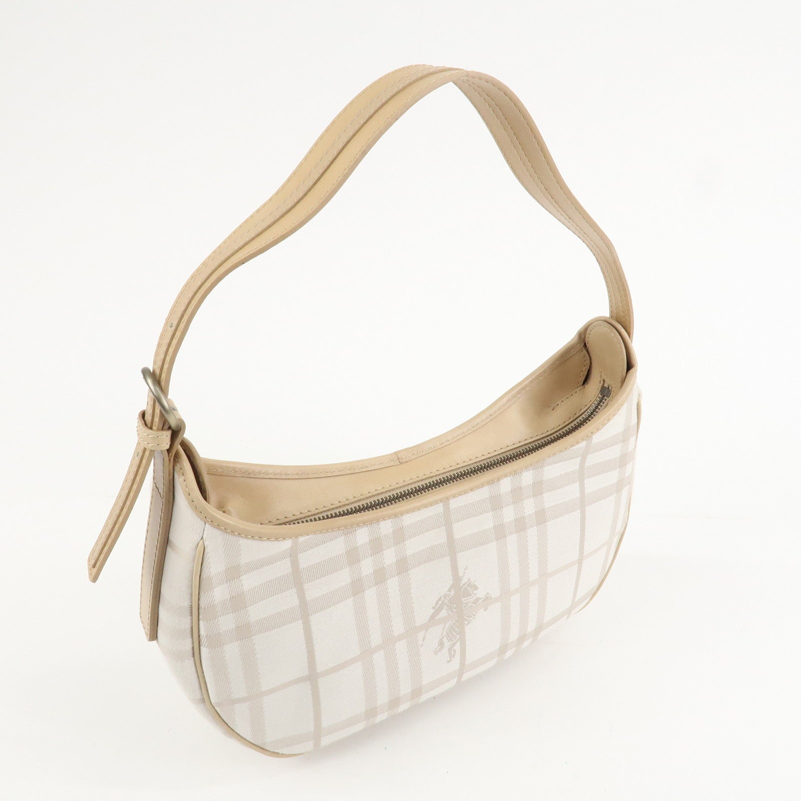 BURBERRY Canvas Leather Shoulder Bag Beige Gray Used