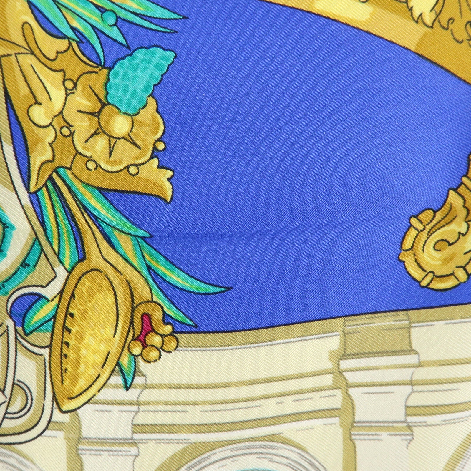HERMES Carre 90 Silk 100% Scarf HOMMAGE A CHARLES GARNIER Blue