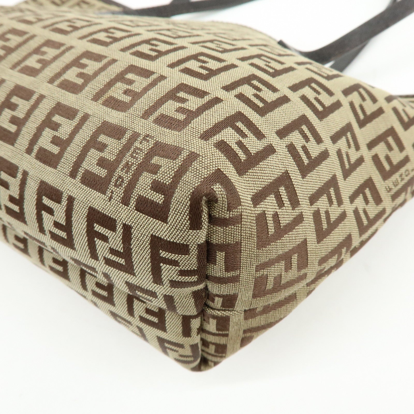 FENDI Zucchino Canvas Leather Mini Tote Bag Hand Bag Brown