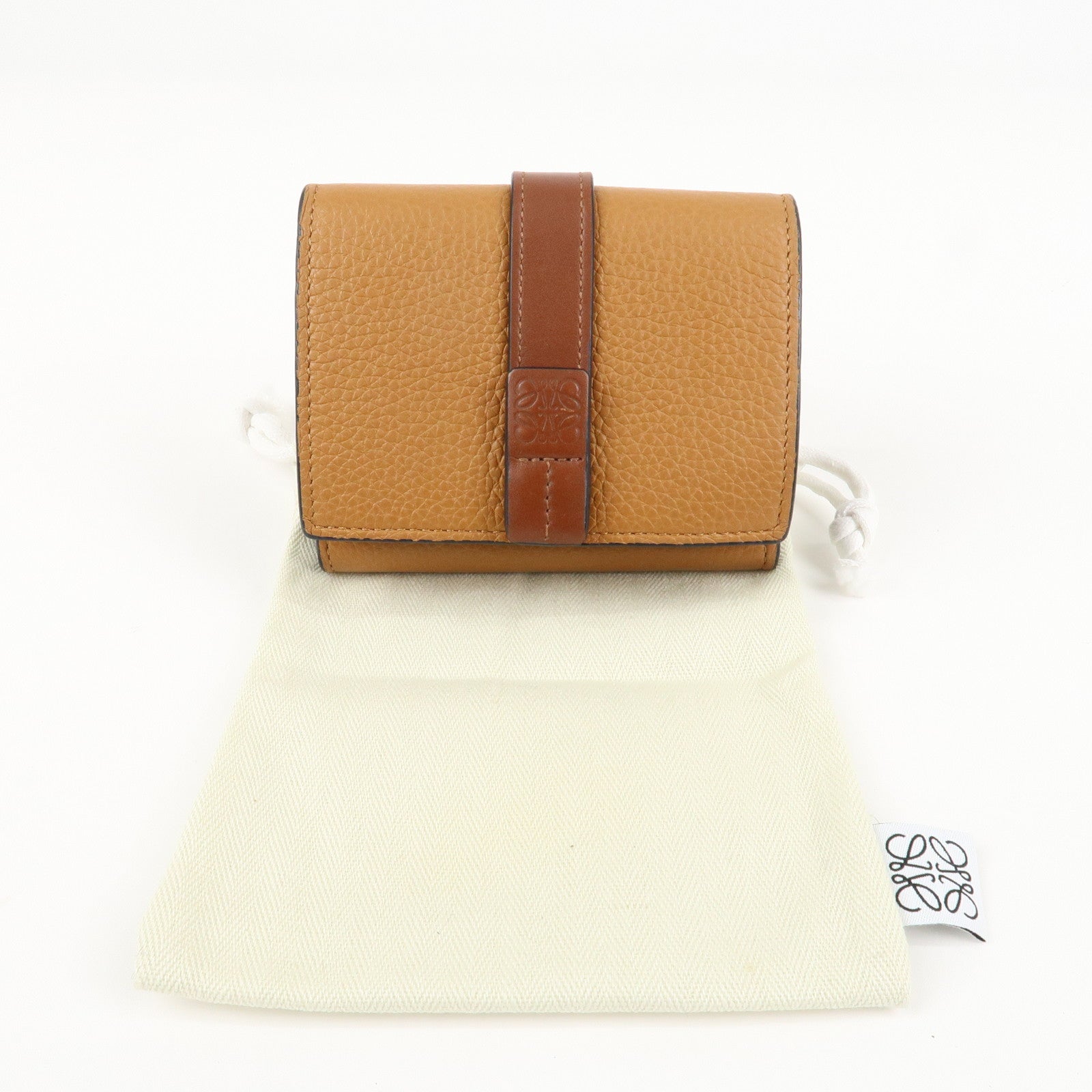 LOEWE Leather Tri-fold Compact Wallet Brown Used