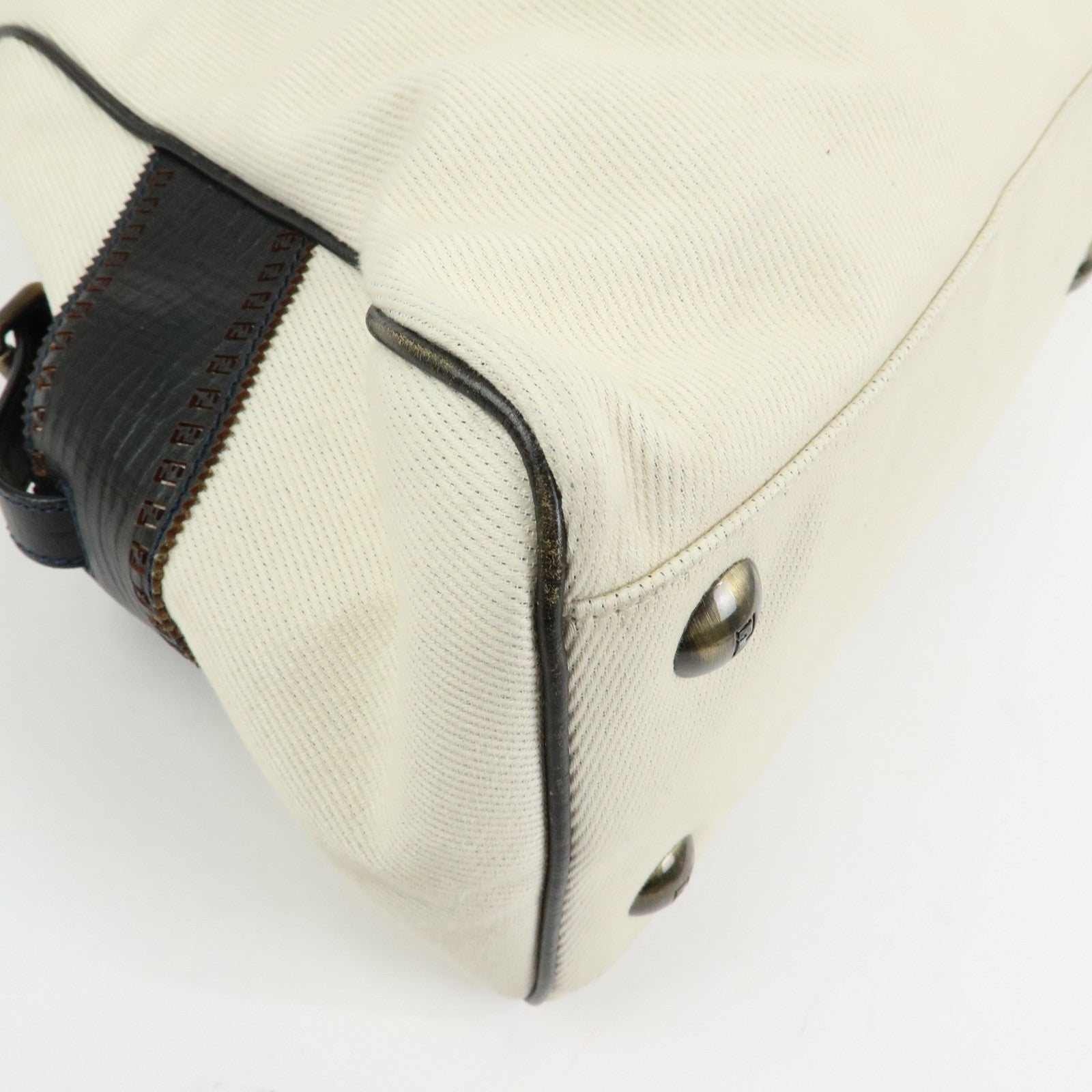 FENDI Etnico Denim Leather Tote Bag Ivory Dark Brown 8BN158