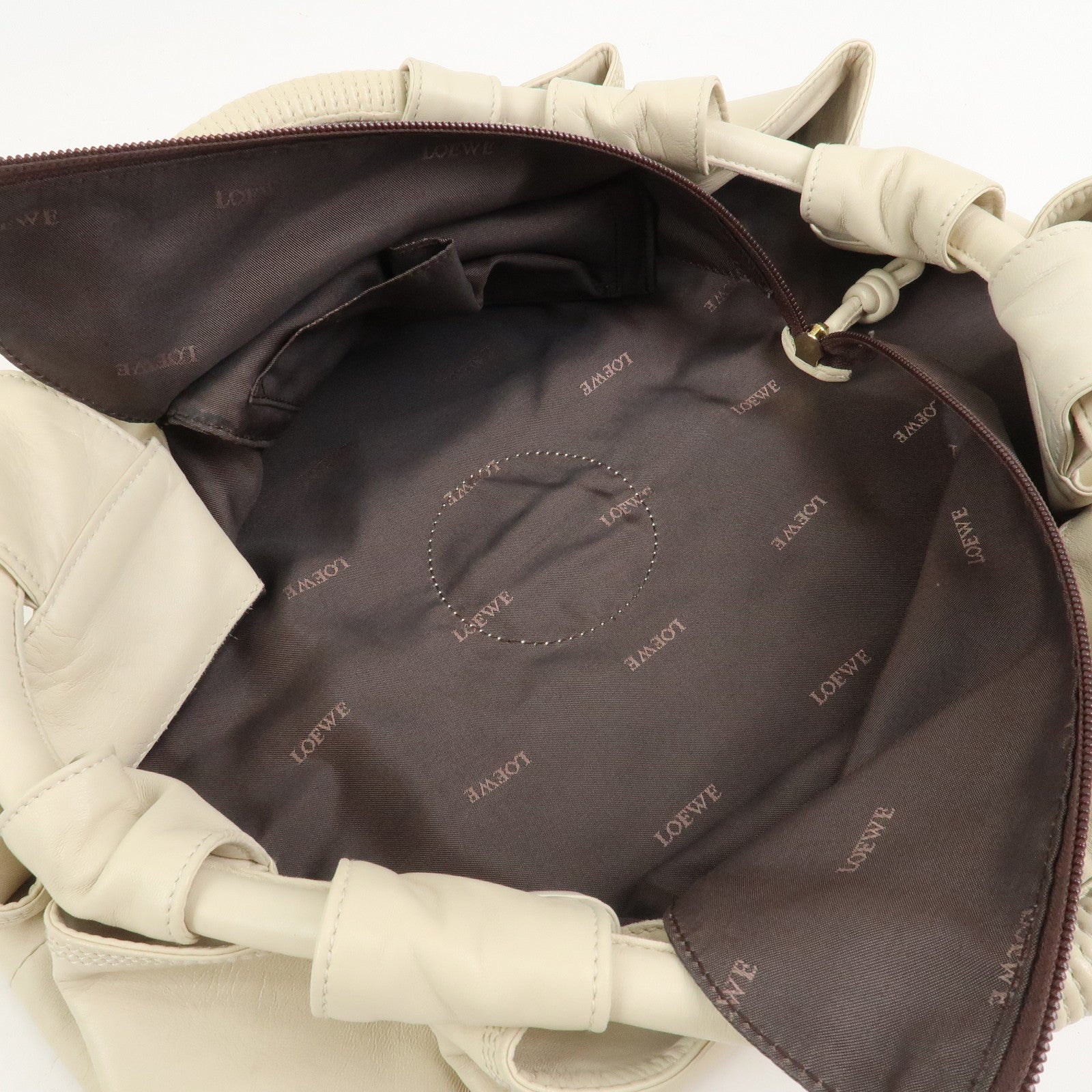 LOEWE Anagram Logo Nappa Aire Leather Hand Bag Ivory