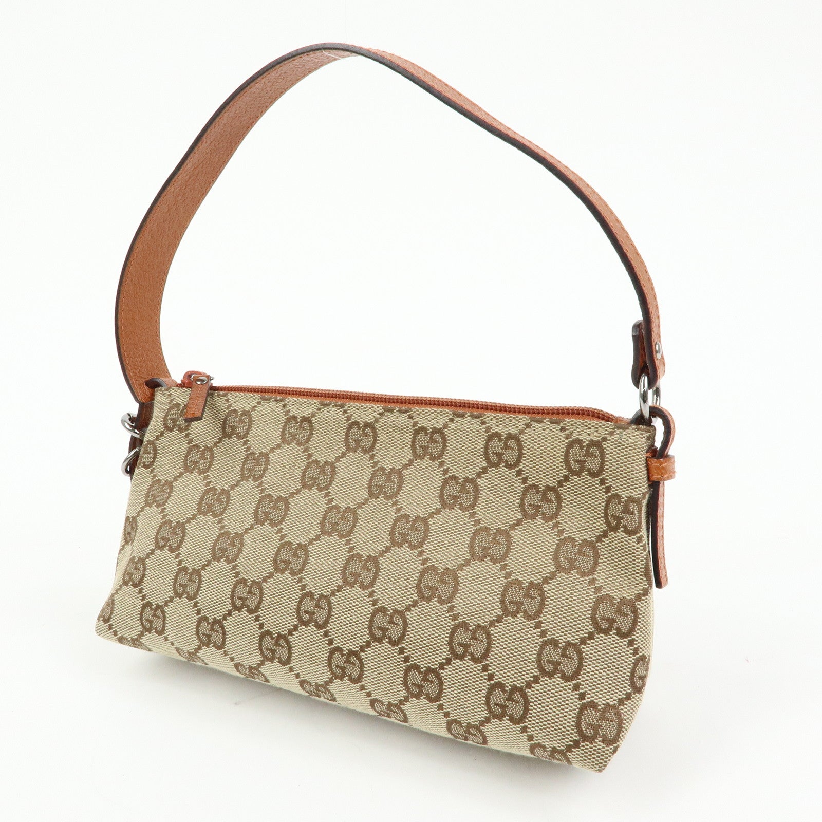 GUCCI GG Canvas Leather Mini Hand Bag Pouch Beige Brown 103399