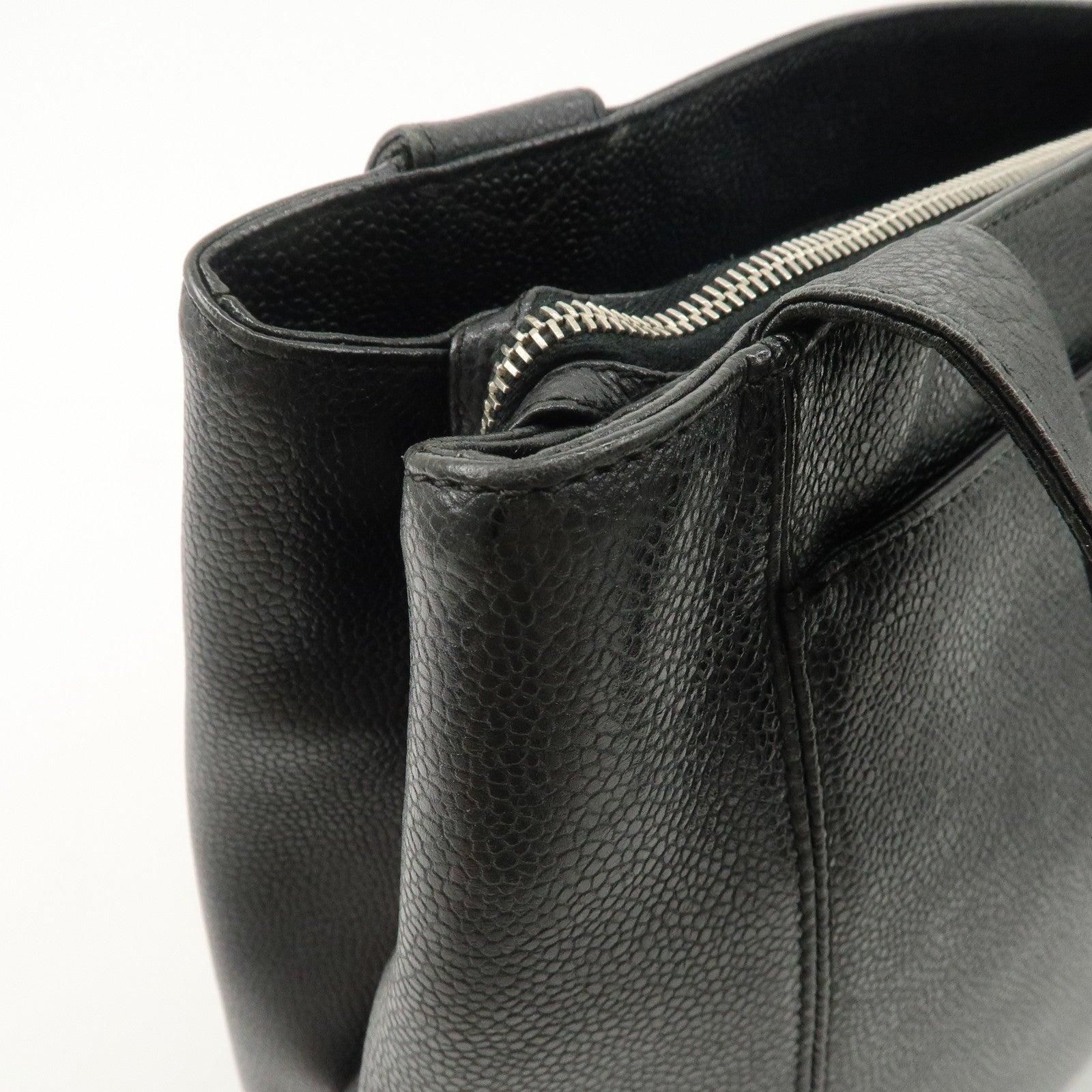 CHANEL Caviarskin Tote Bag Hand Bag Shoulder Bag Black Used