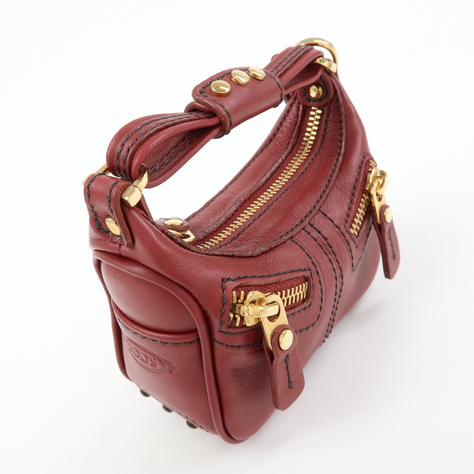 TOD’S Miky Leather Bag Charm Key Charm Key Holder Wine Red