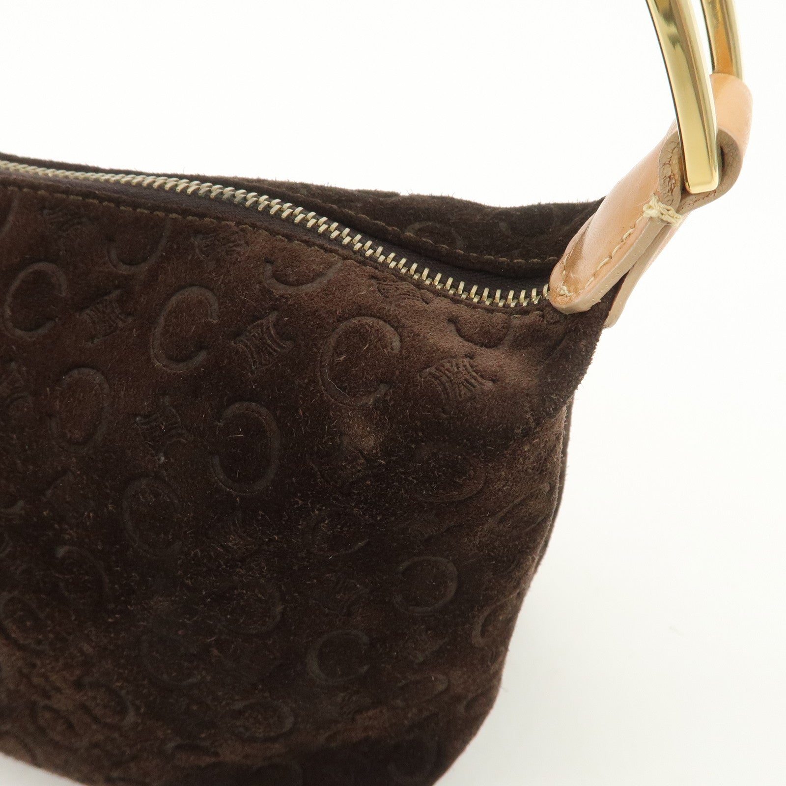 CELINE Macadam Leather Suede Shoulder Bag Hand Bag Brown