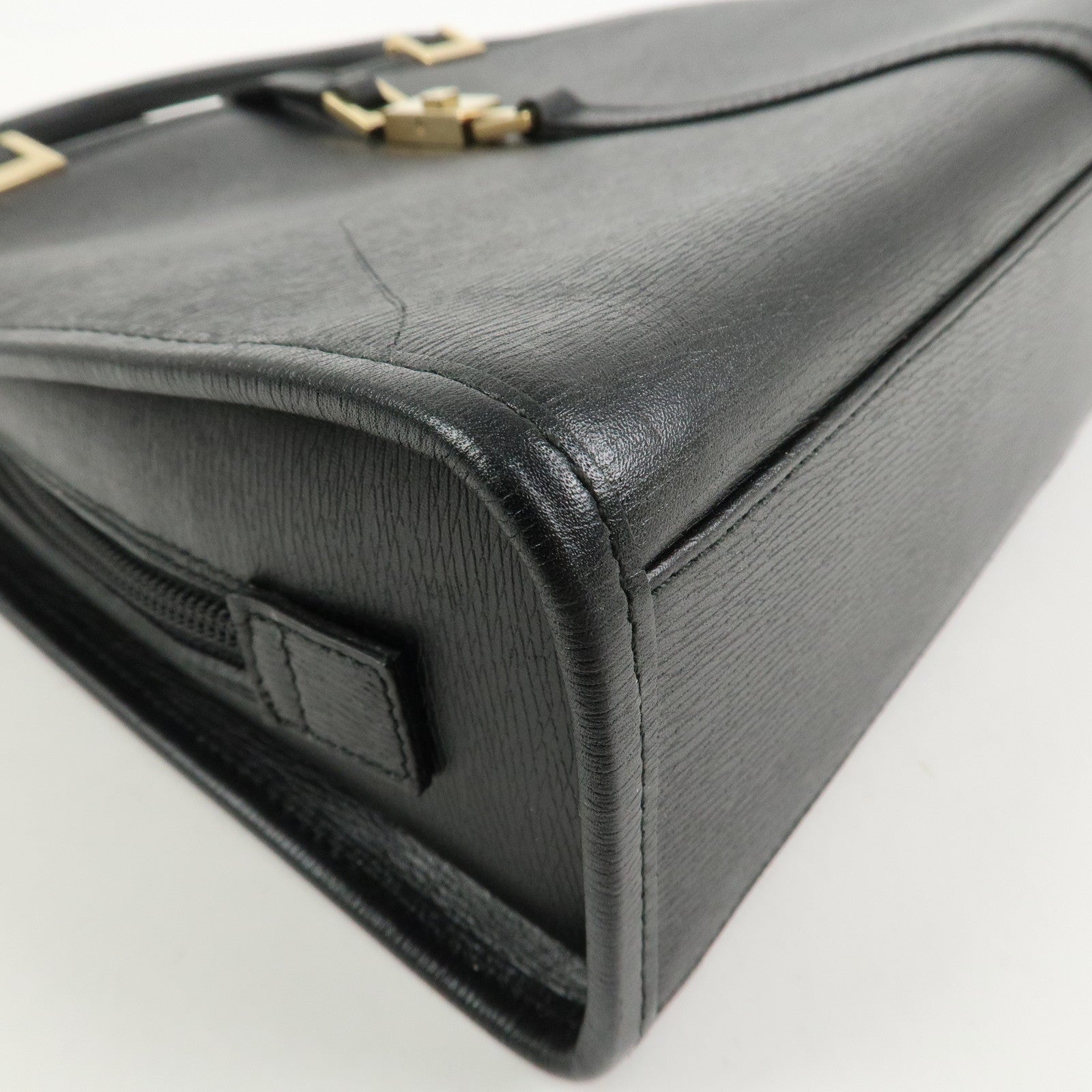 GUCCI Jackie Leather Hand Bag Tote Bag Black Gold 002.1071