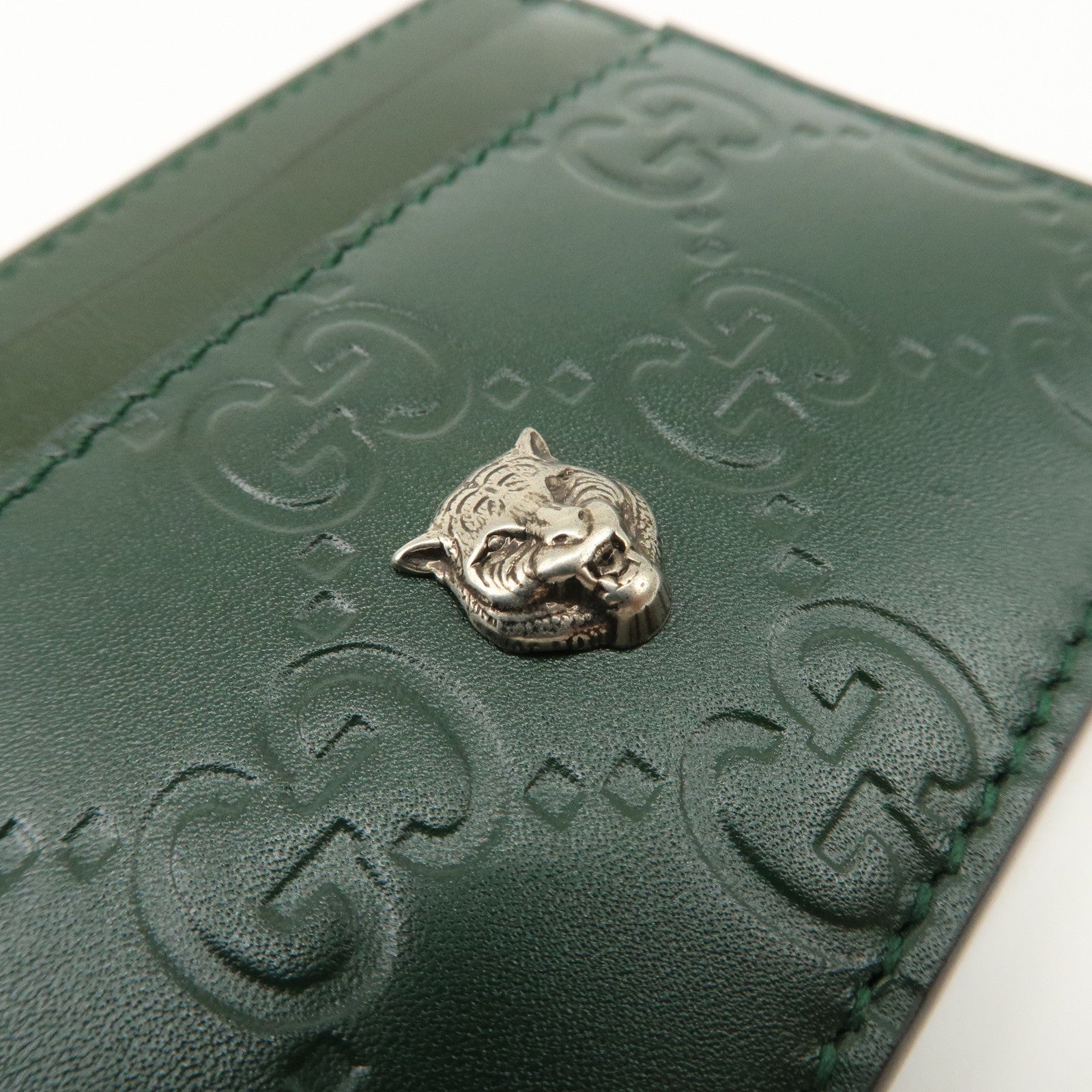 GUCCI Guccissima Tiger Natal Details Leather Card Case Green 428542 Used