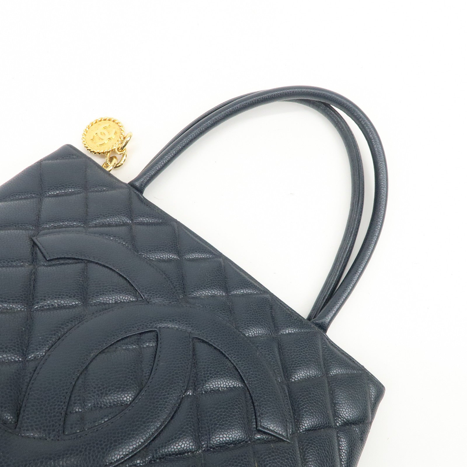 CHANEL COCO Mark Matelasse Medallion Tote Bag Hand Bag Navy A01804