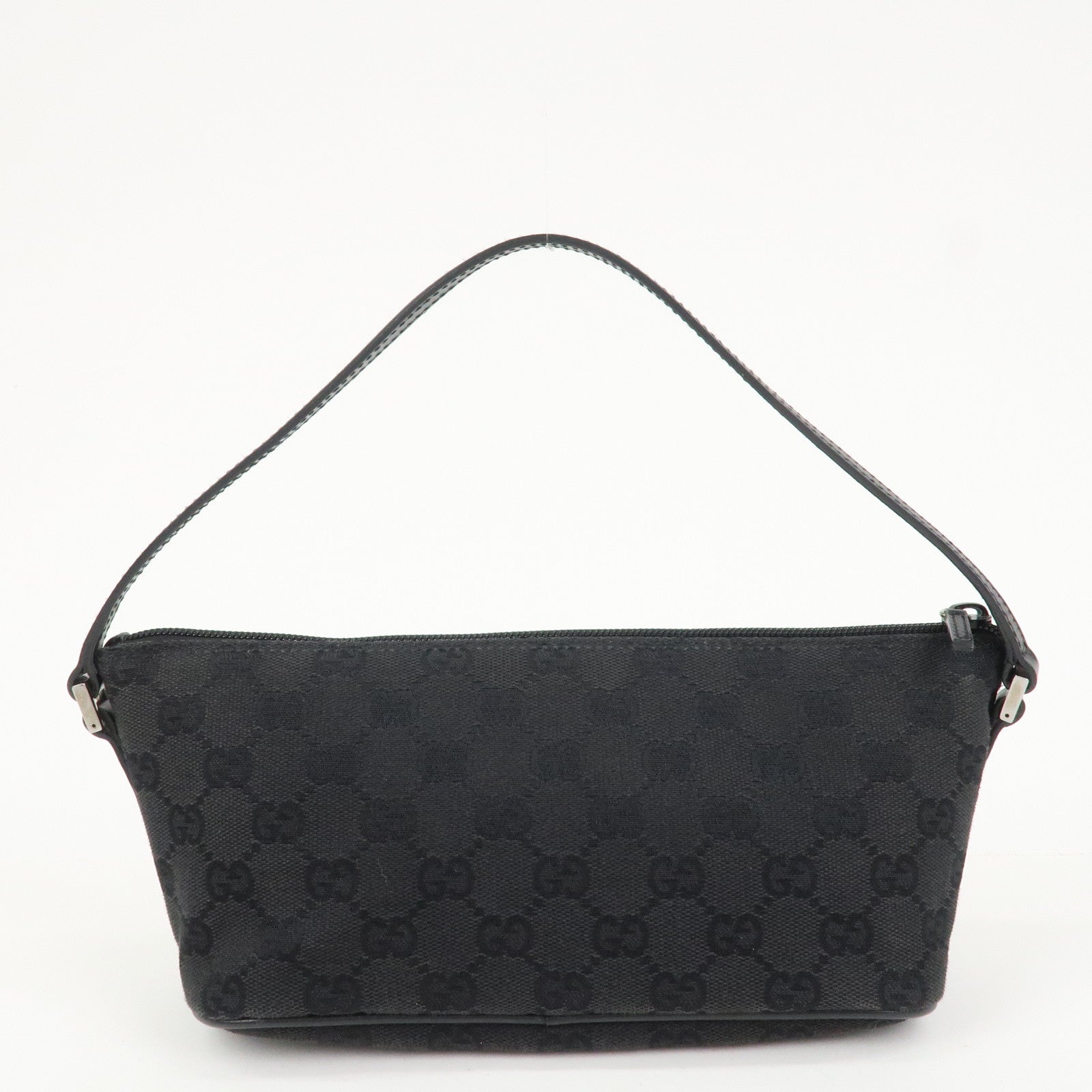 GUCCI Boat Bag GG Canvas Leather Hand Bag Pouch Black 07198