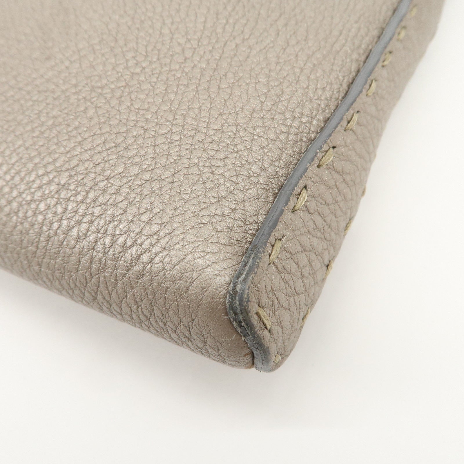 FENDI Selleria Leather Shoulder Crossbody Bag Metallic Gray 8BT092